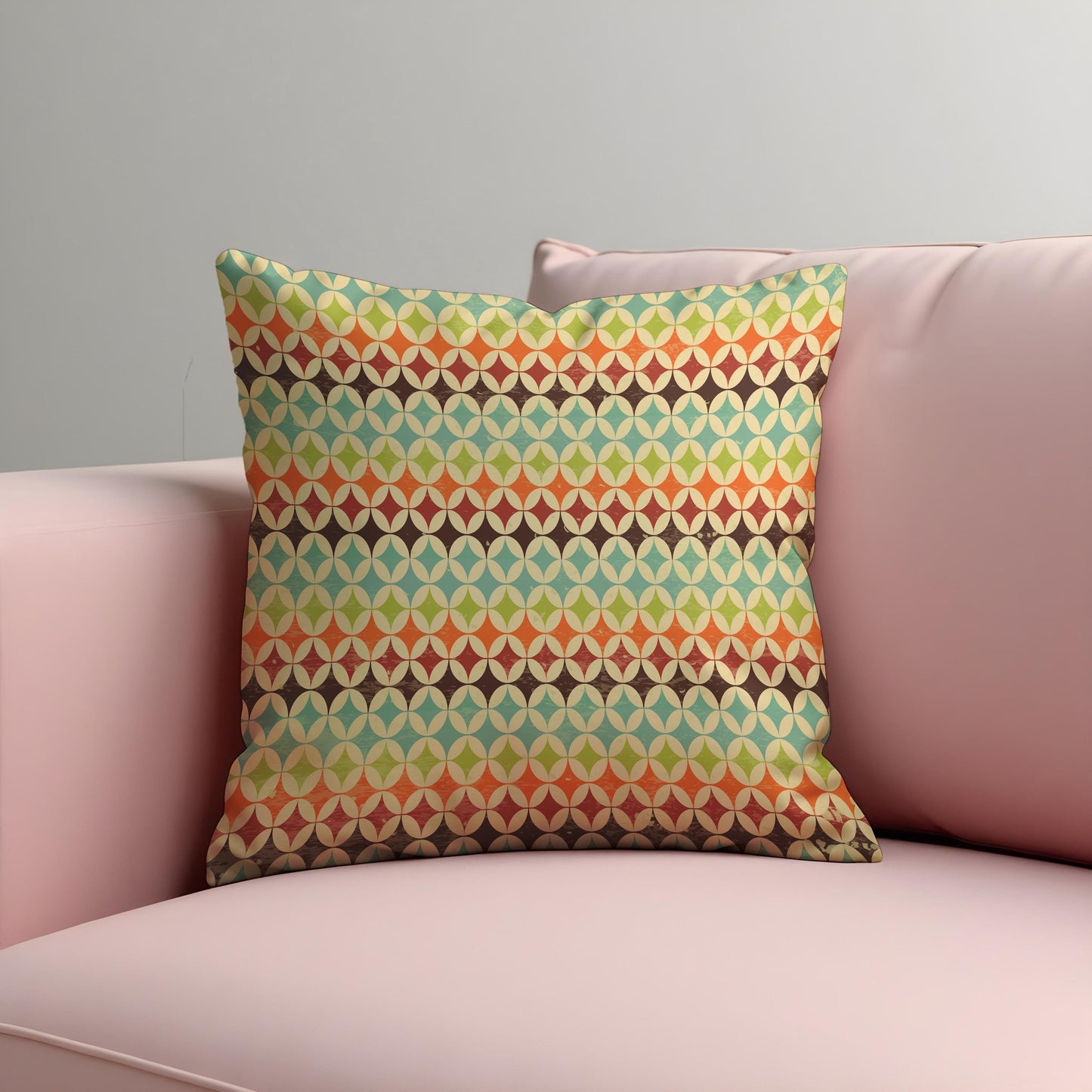 Retro Geometric Cushion Cover, Colorful Mid Century Pillow Case