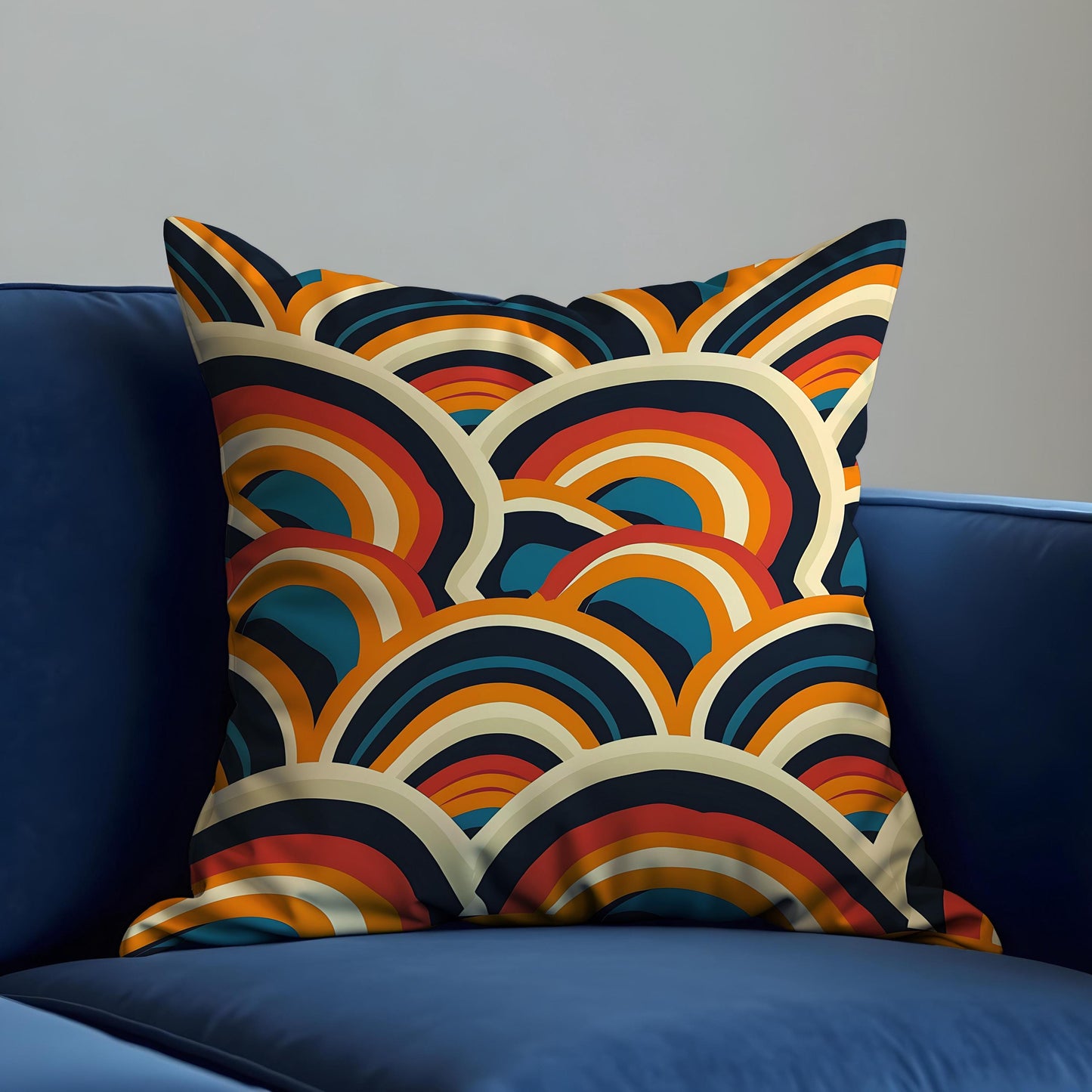 Retro Rainbow Cushion Cover, Bold Arch Pattern Throw Pillow Cover