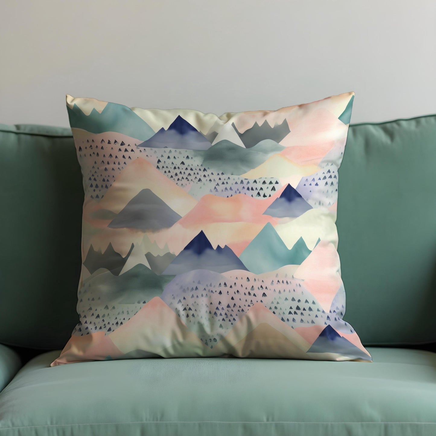 Pastel Mountain Pillow Cover, Soft Watercolor Landscape Cushion Case