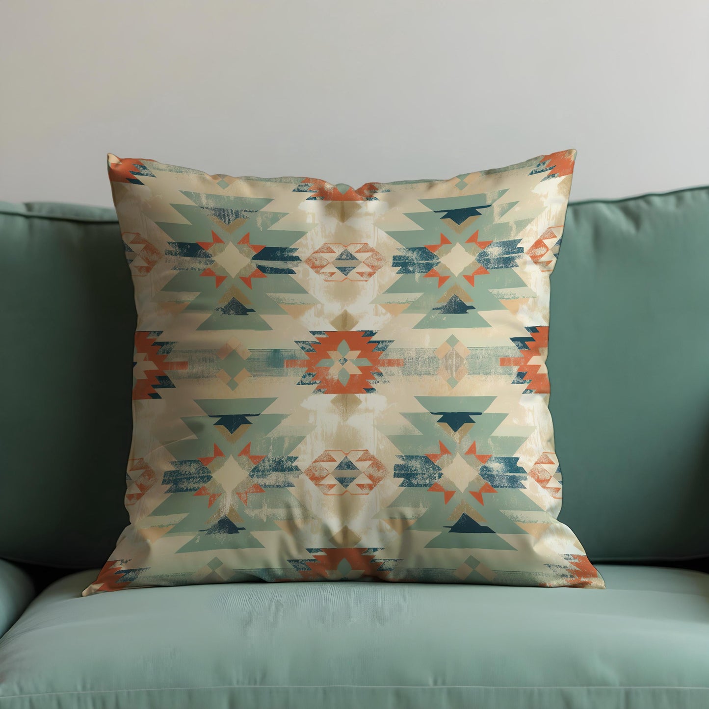 Southwestern Aztec Cushion Cover, Teal & Rust Tribal Pillow Case