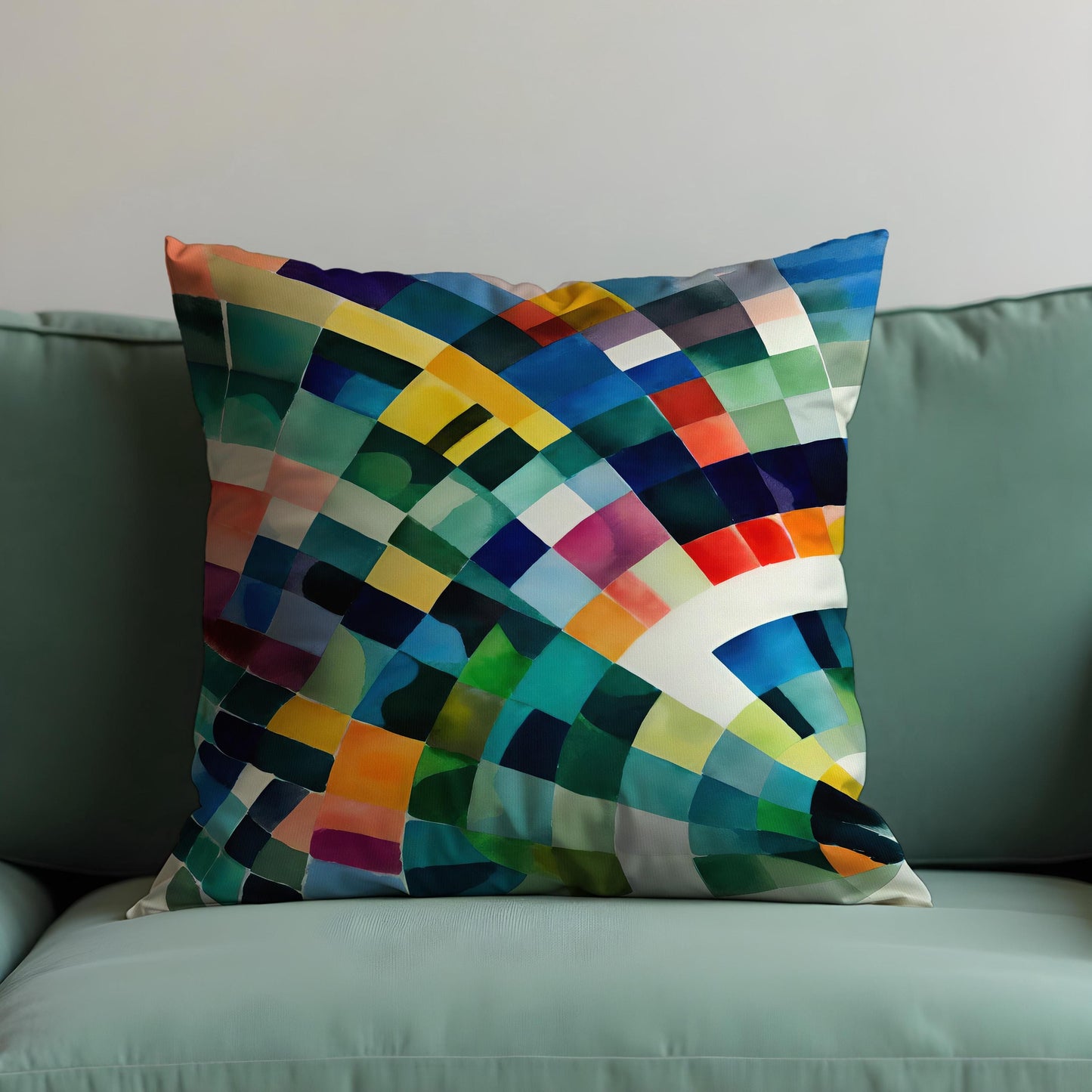 Rainbow Mosaic Cushion Cover, Colorful Watercolor Throw Pillow Cover