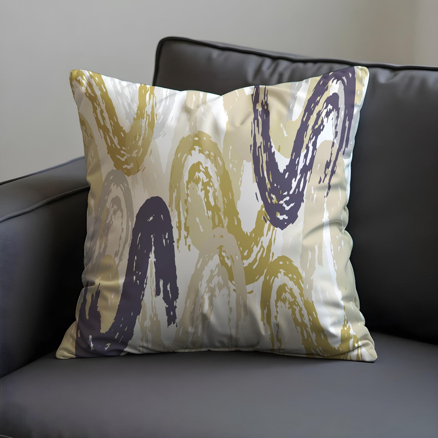Abstract Brushstroke Cushion Cover, Mustard & Charcoal Swirl Pillow Case