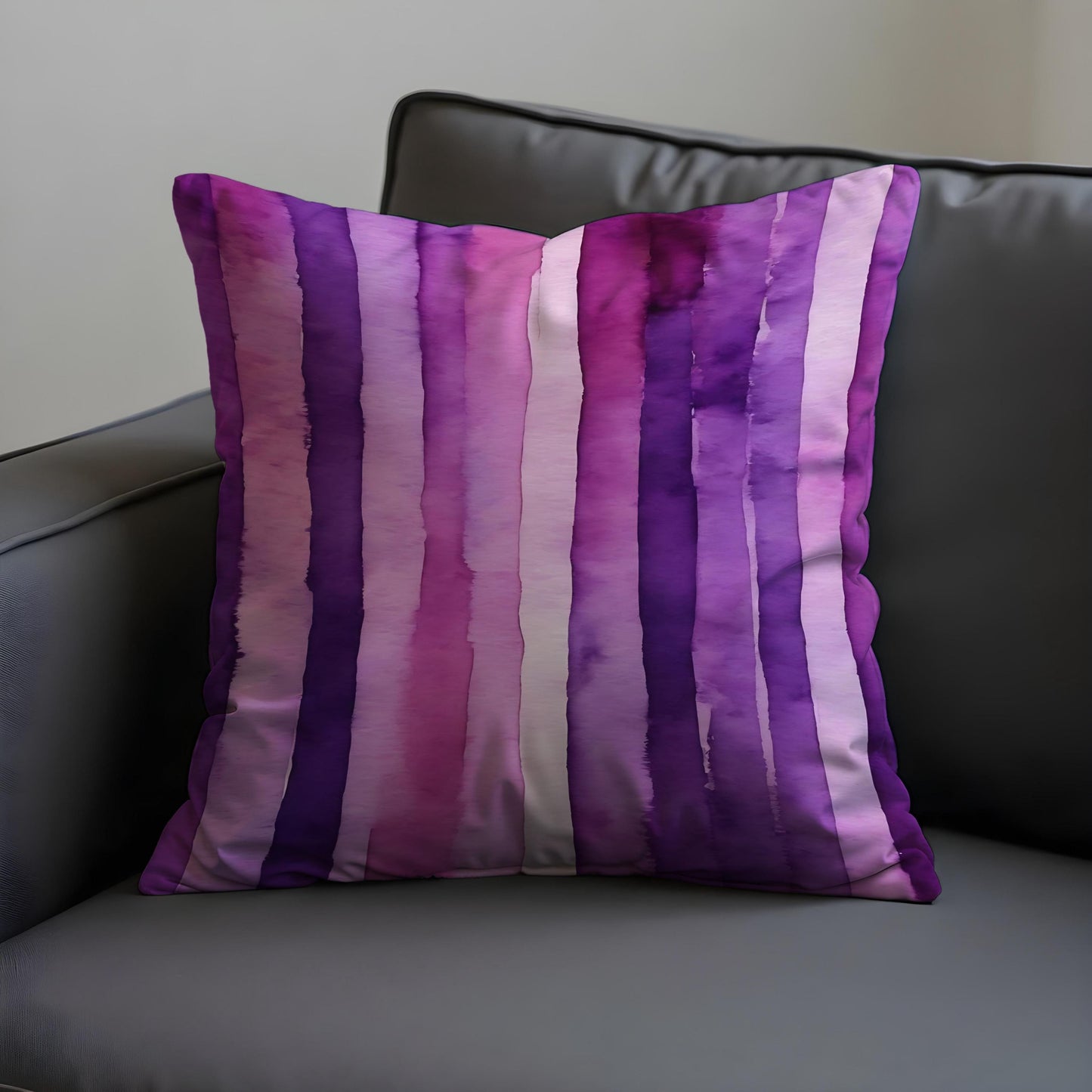 Purple Watercolor Stripe Cushion Cover, Modern Pink & Violet Throw Pillow Case