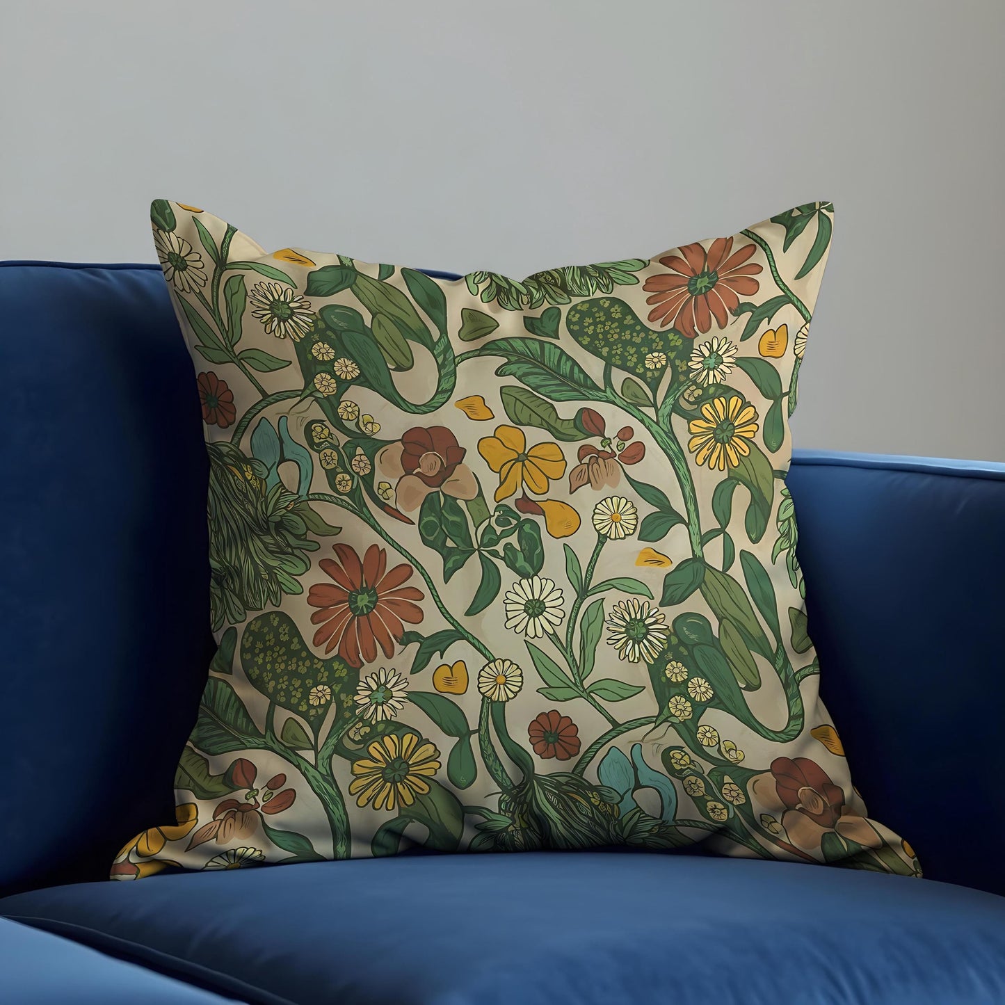 Classic Botanical Pillow Cover, Earthy Floral Print Cushion Cover