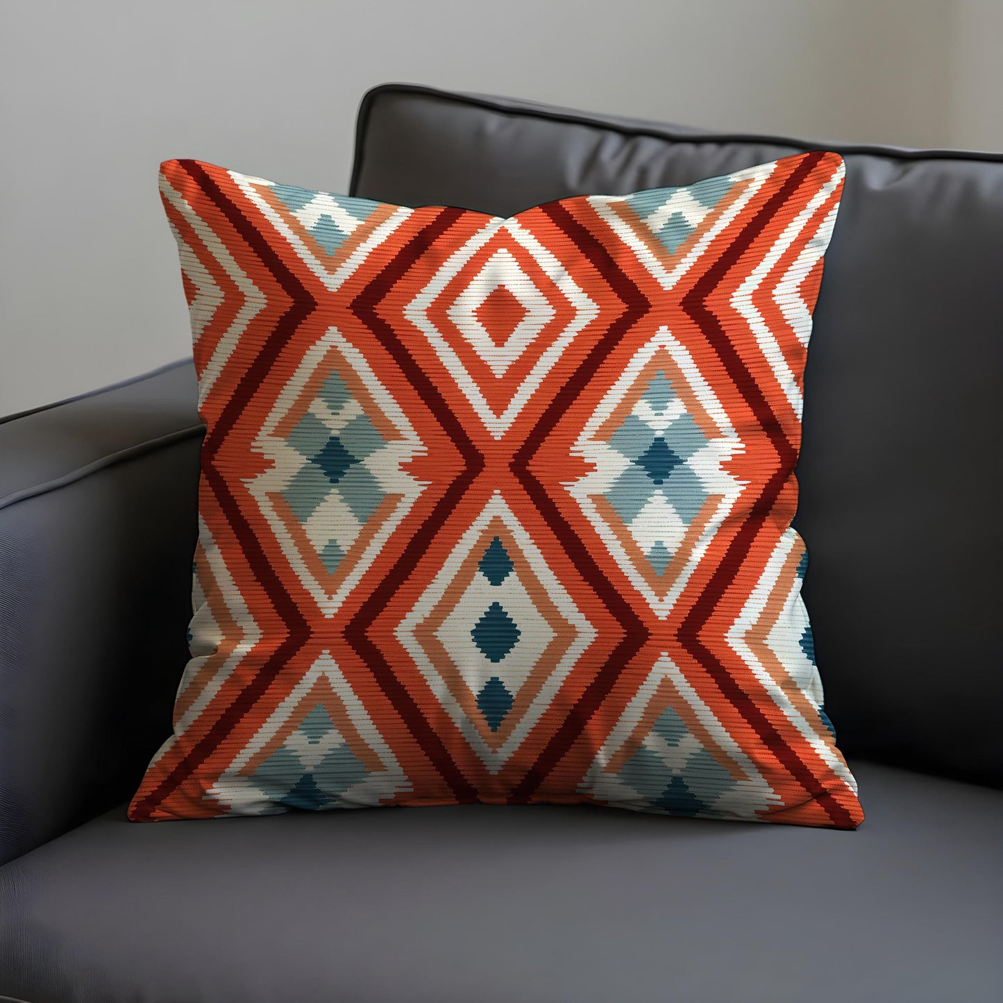 Southwestern Geometric Cushion Cover, Bold Rust Orange Kilim Pillow Case