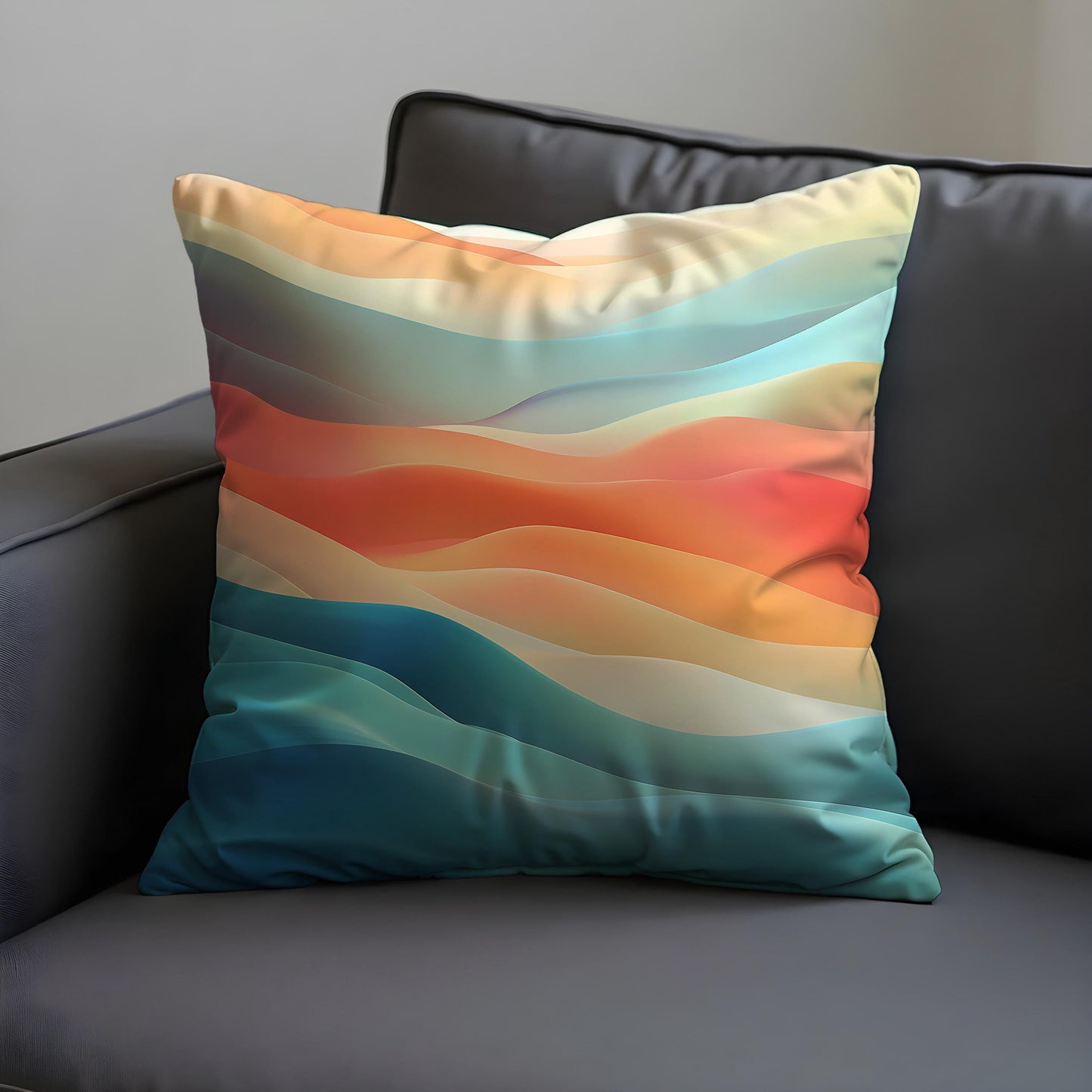 Abstract Sunset Waves Cushion Cover, Gradient Ocean Throw Pillow Cover