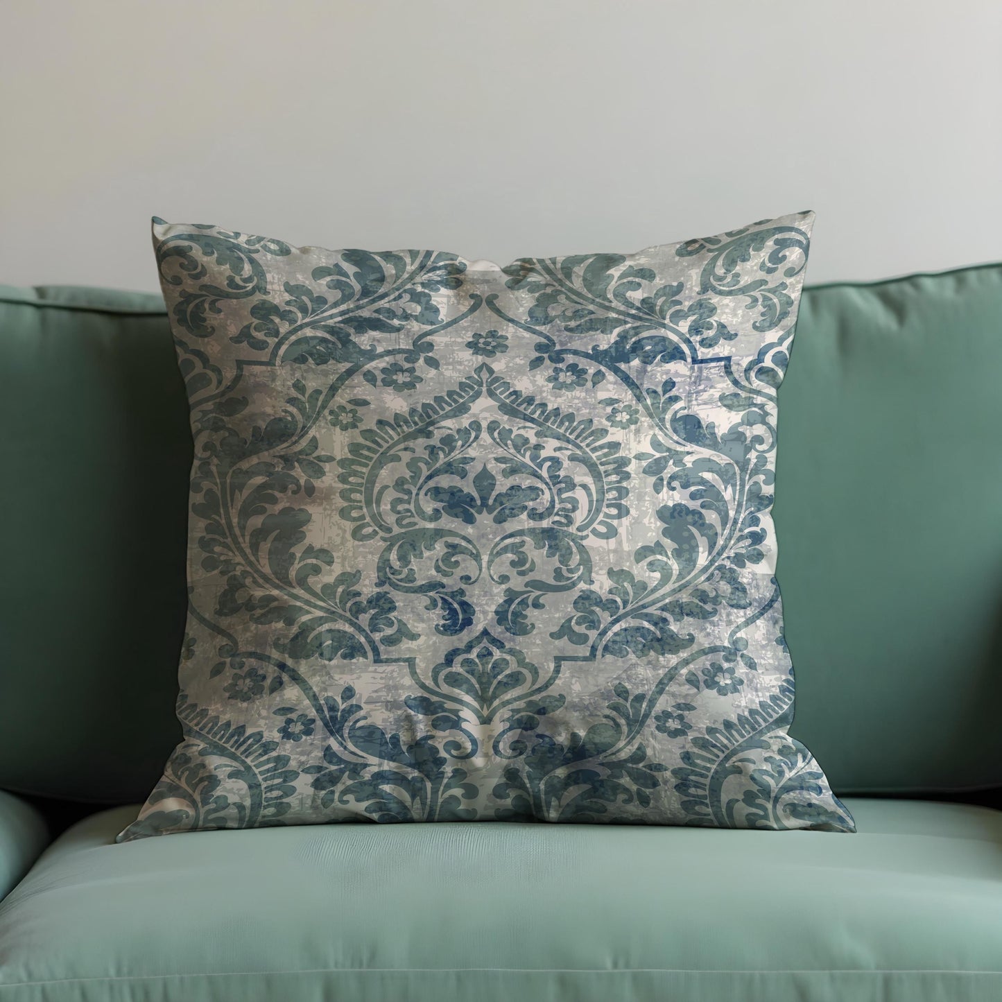 Blue Damask Cushion Cover, Classic Ornamental Throw Pillow Cover