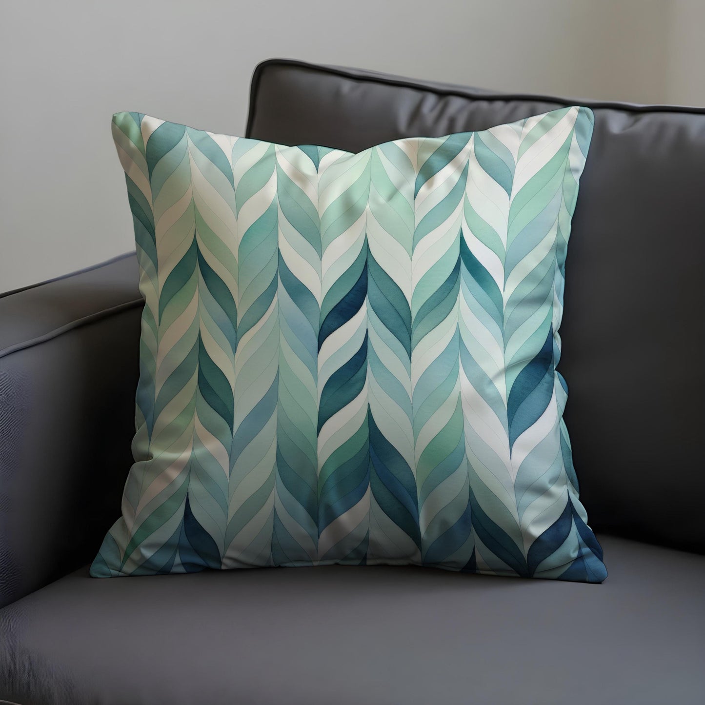 Aqua Leaf Cushion Cover, Watercolor Foliage Pattern Pillow Case
