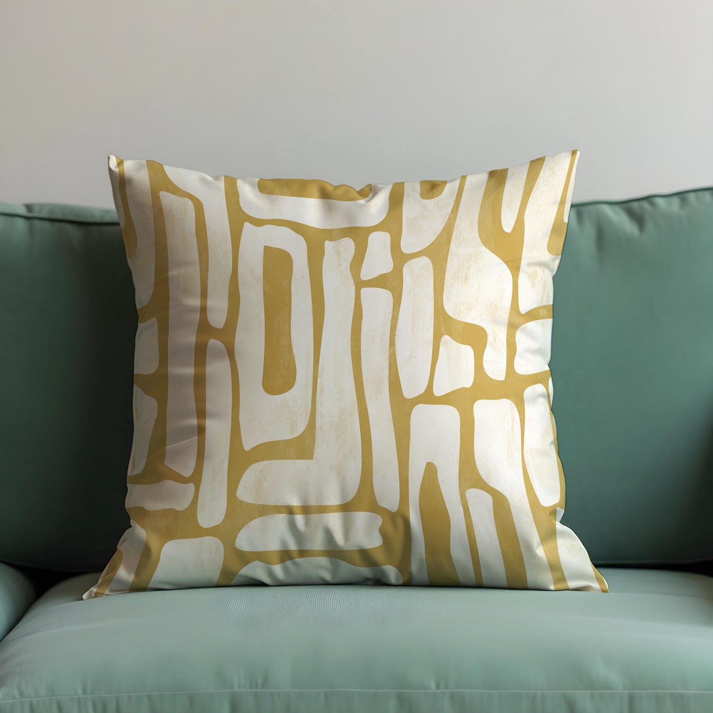 Modern Abstract Cushion Cover, Mustard Yellow Organic Line Pillow Case