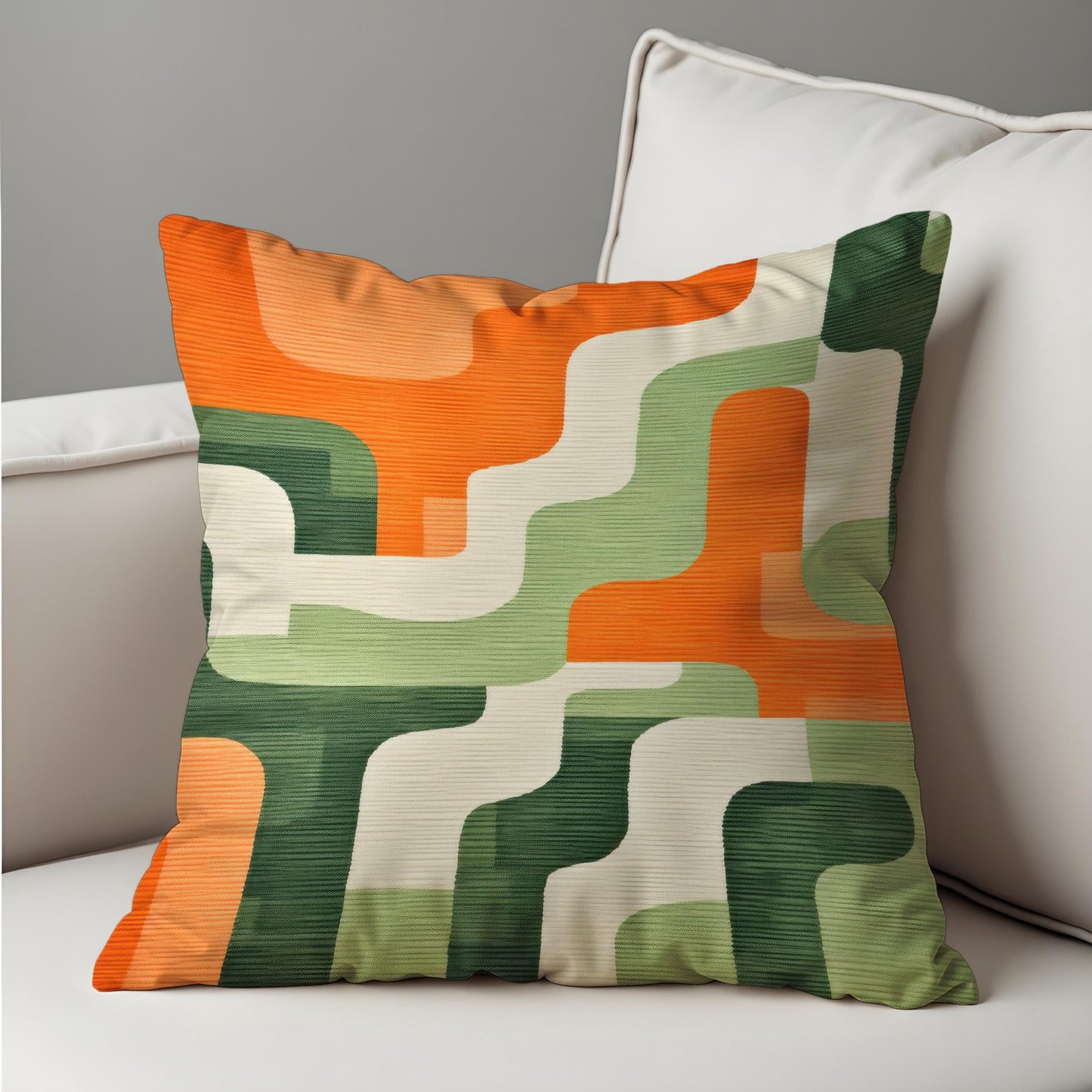Retro Geometric Cushion Cover, Orange Abstract Wave Pattern Pillow Case
