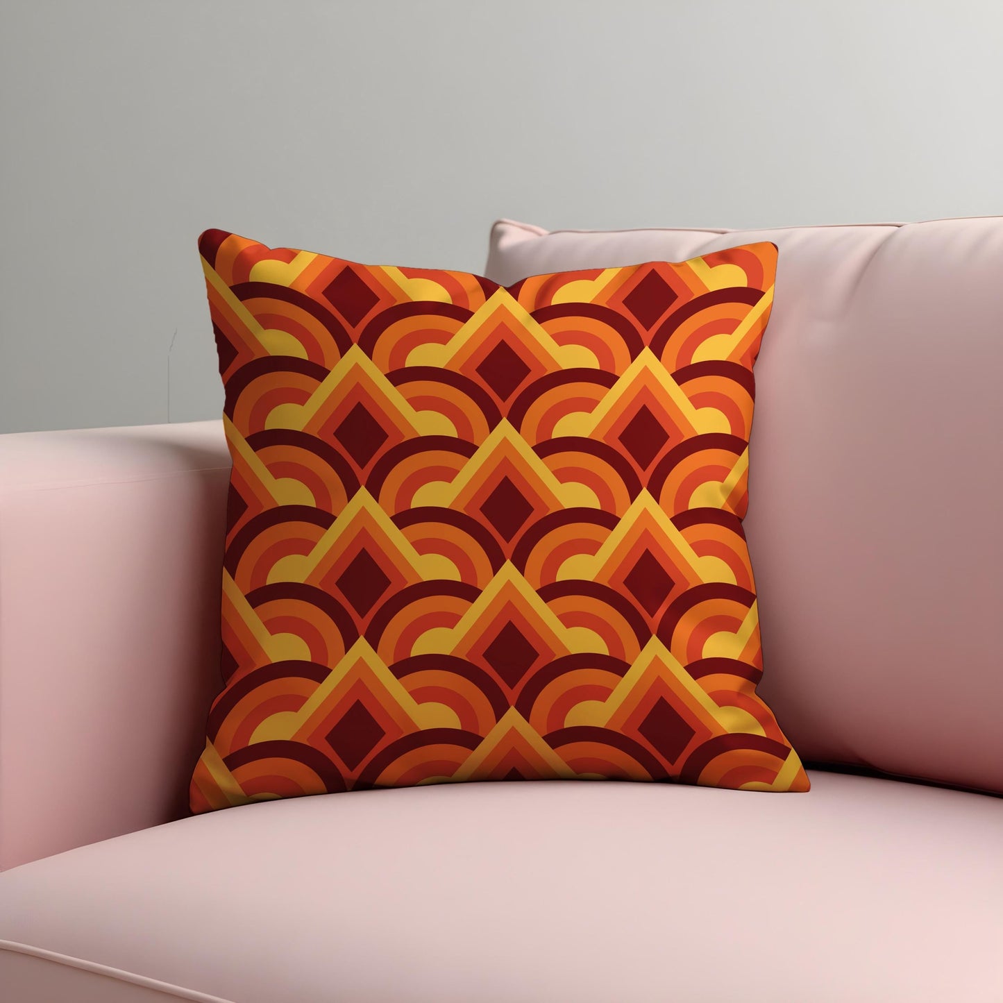 Retro Sunset Geometric Cushion Cover, Orange & Maroon Pillow Cover