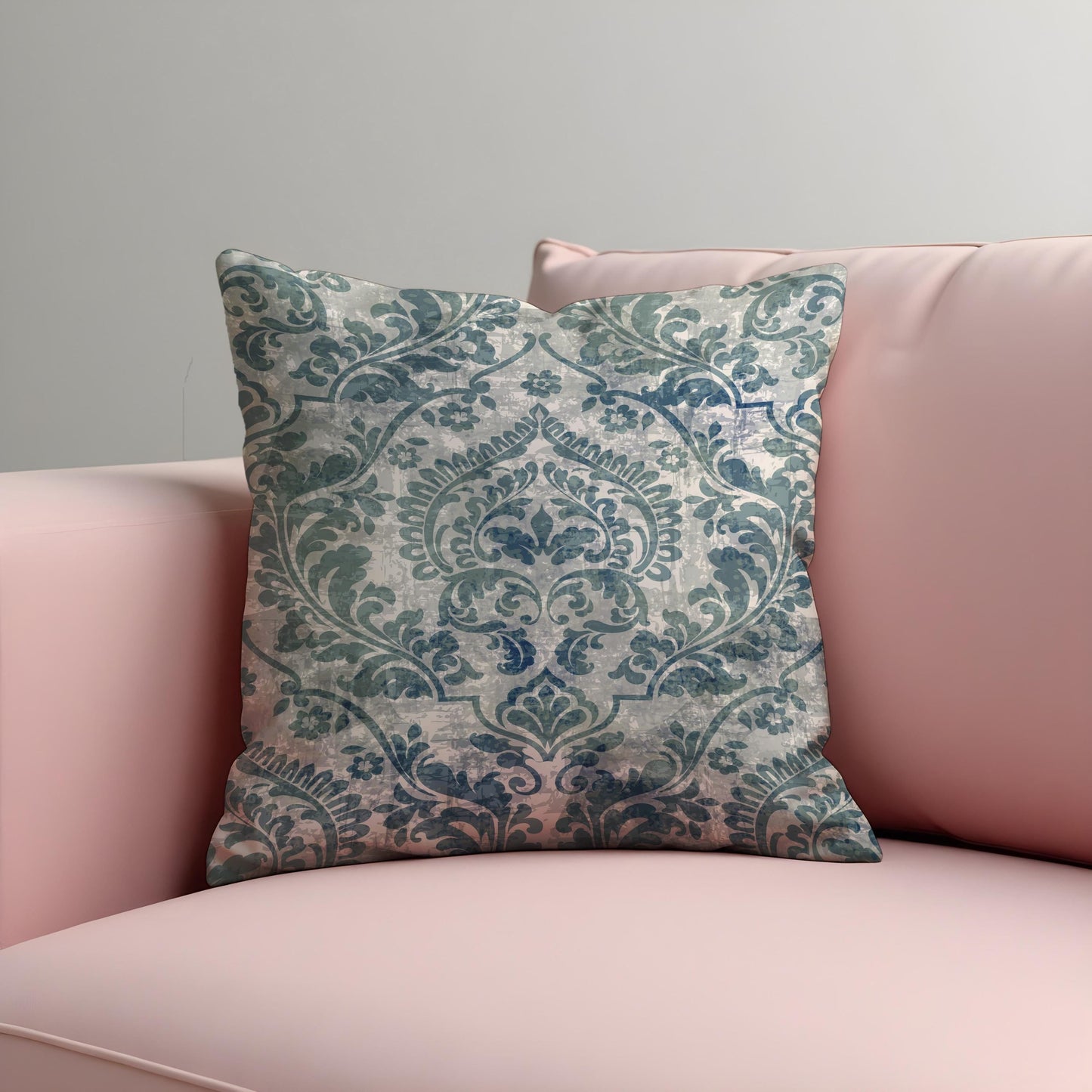 Blue Damask Cushion Cover, Classic Ornamental Throw Pillow Cover