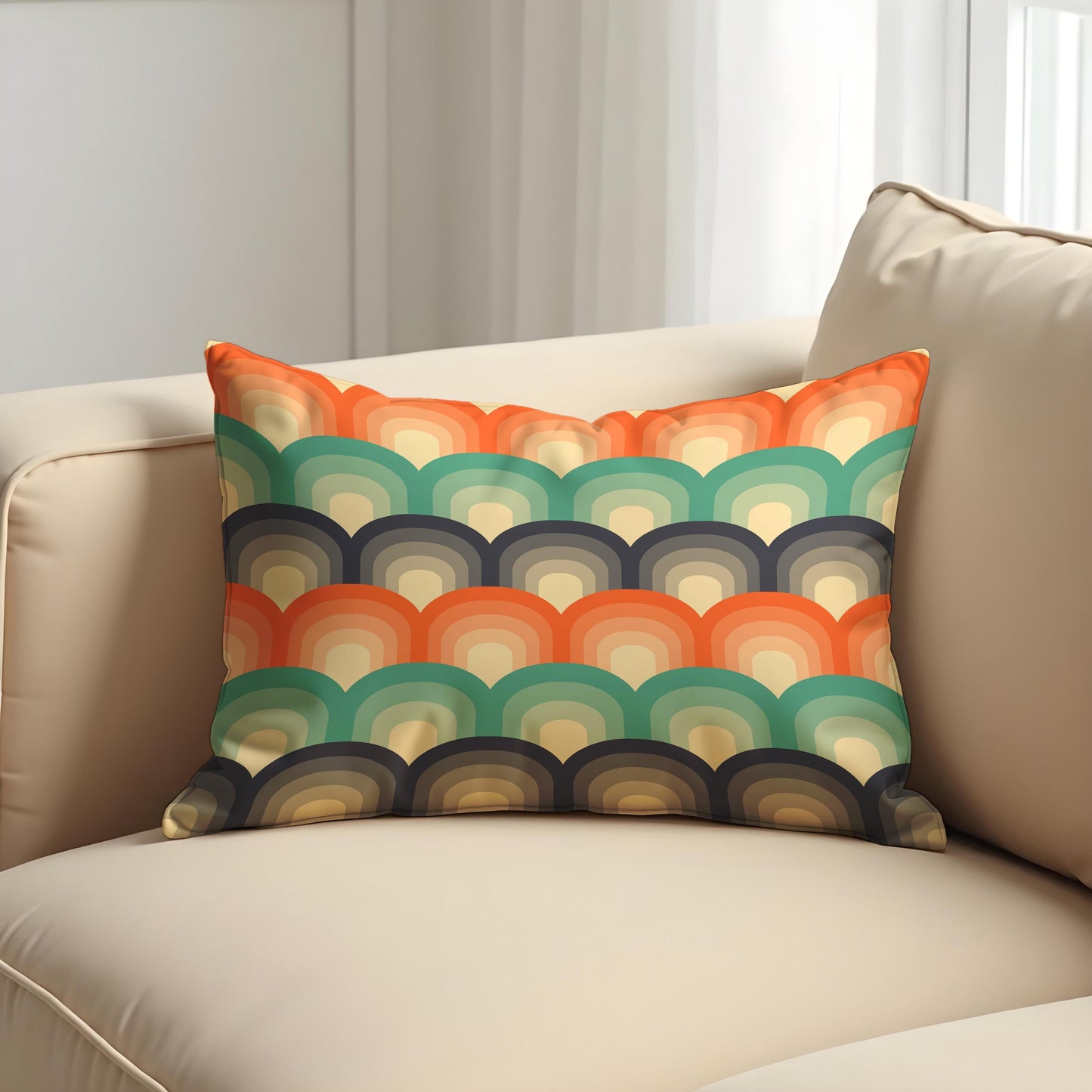 Retro Rainbow Arch Cushion Cover, 70s Mid Century Modern Pillow Cover