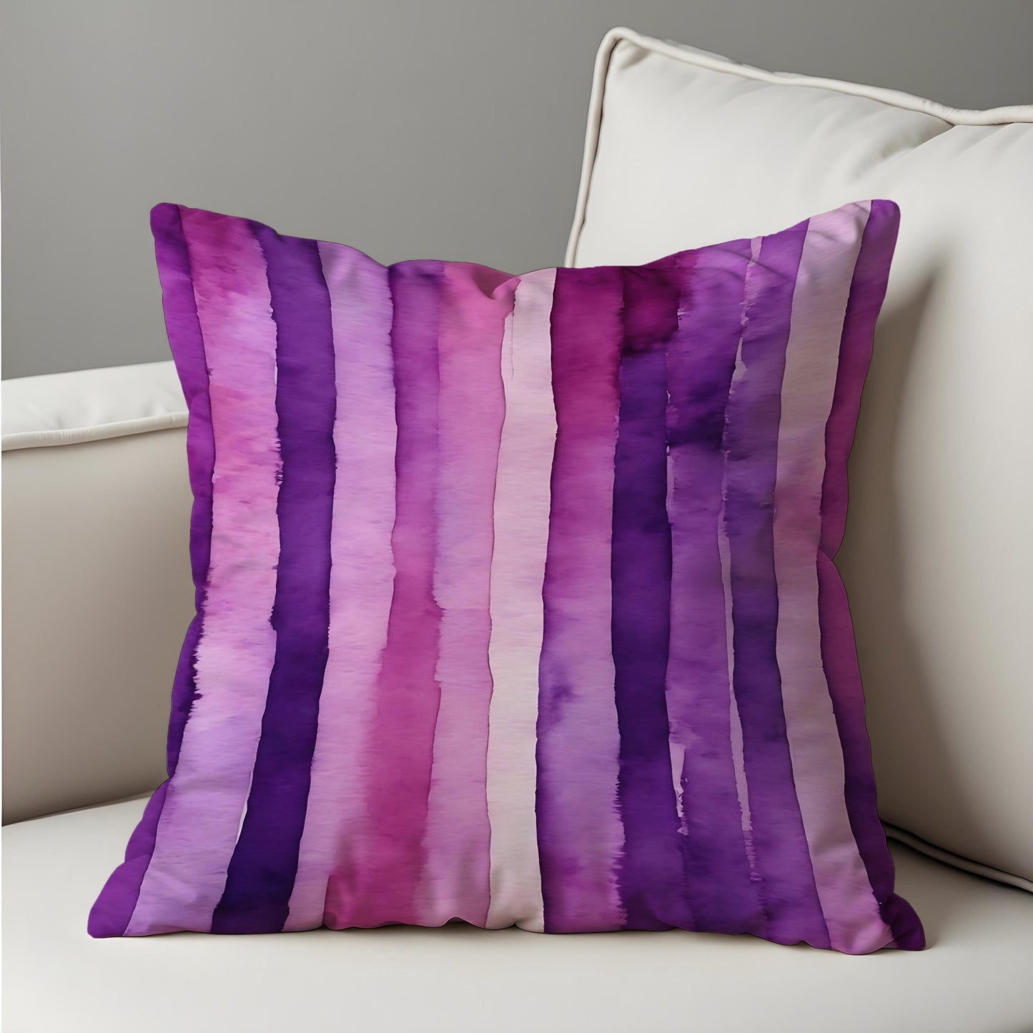 Purple Watercolor Stripe Cushion Cover, Modern Pink & Violet Throw Pillow Case