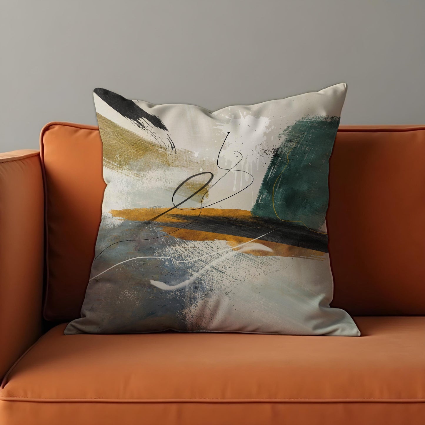 Contemporary Abstract Cushion Cover, Teal Brushstroke Pillow Case