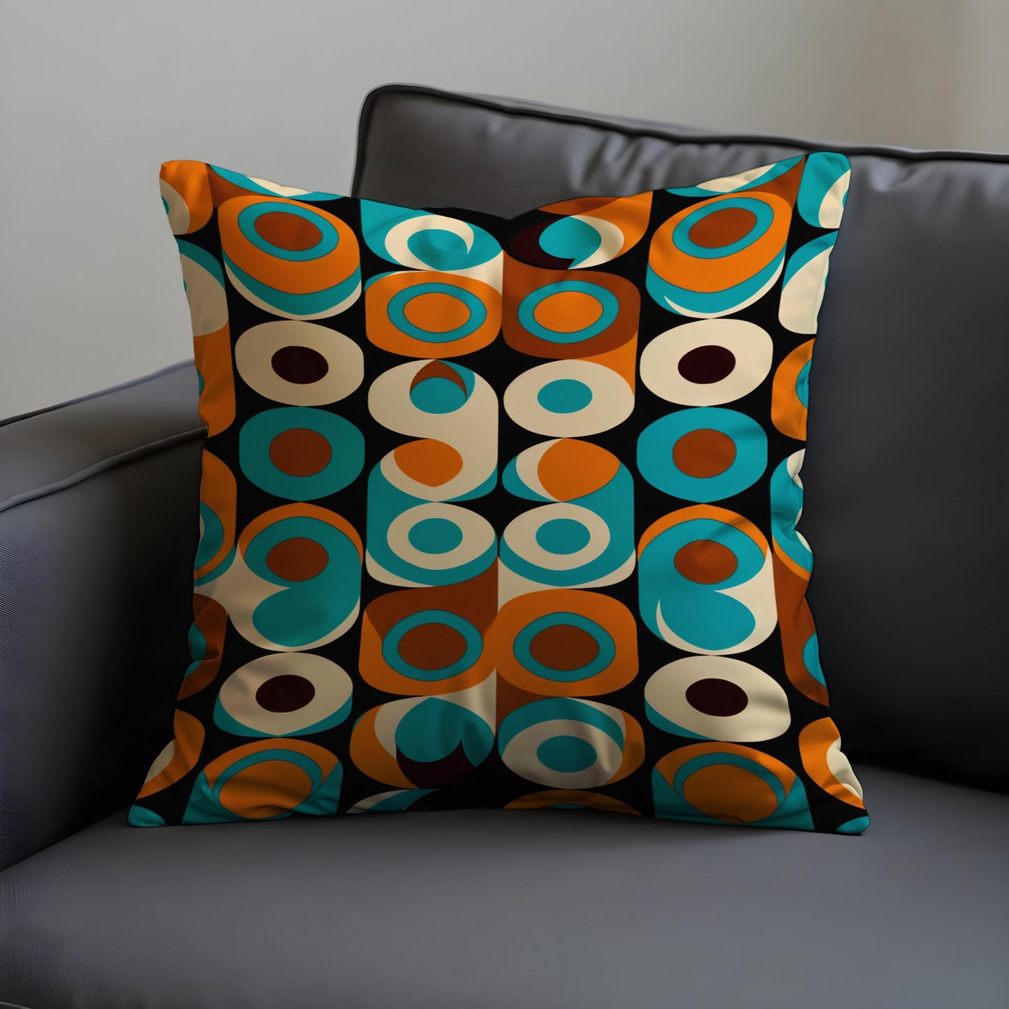 Retro Circle Pattern Cushion Cover, 70s Style Teal Throw Pillow Case