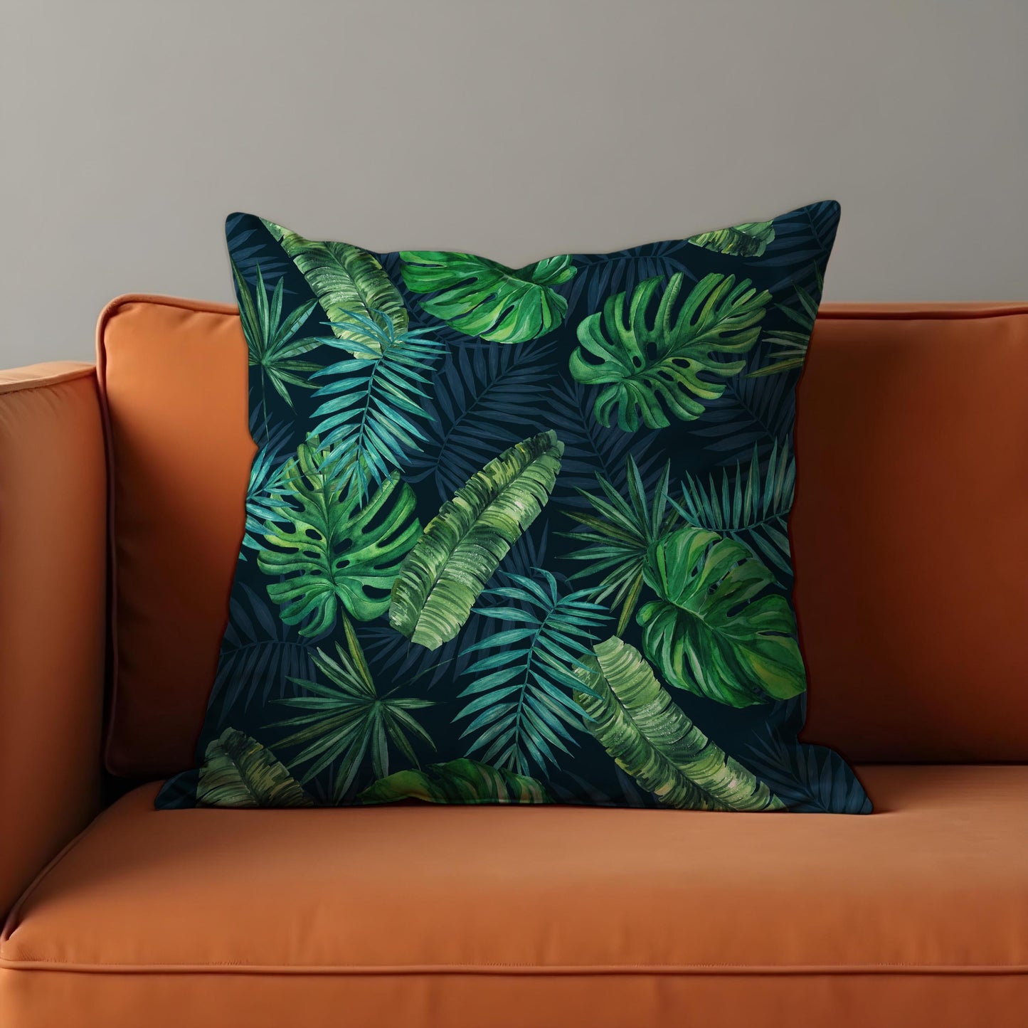 Tropical Leaf Cushion Cover, Dark Green Jungle Monstera Pillow Case