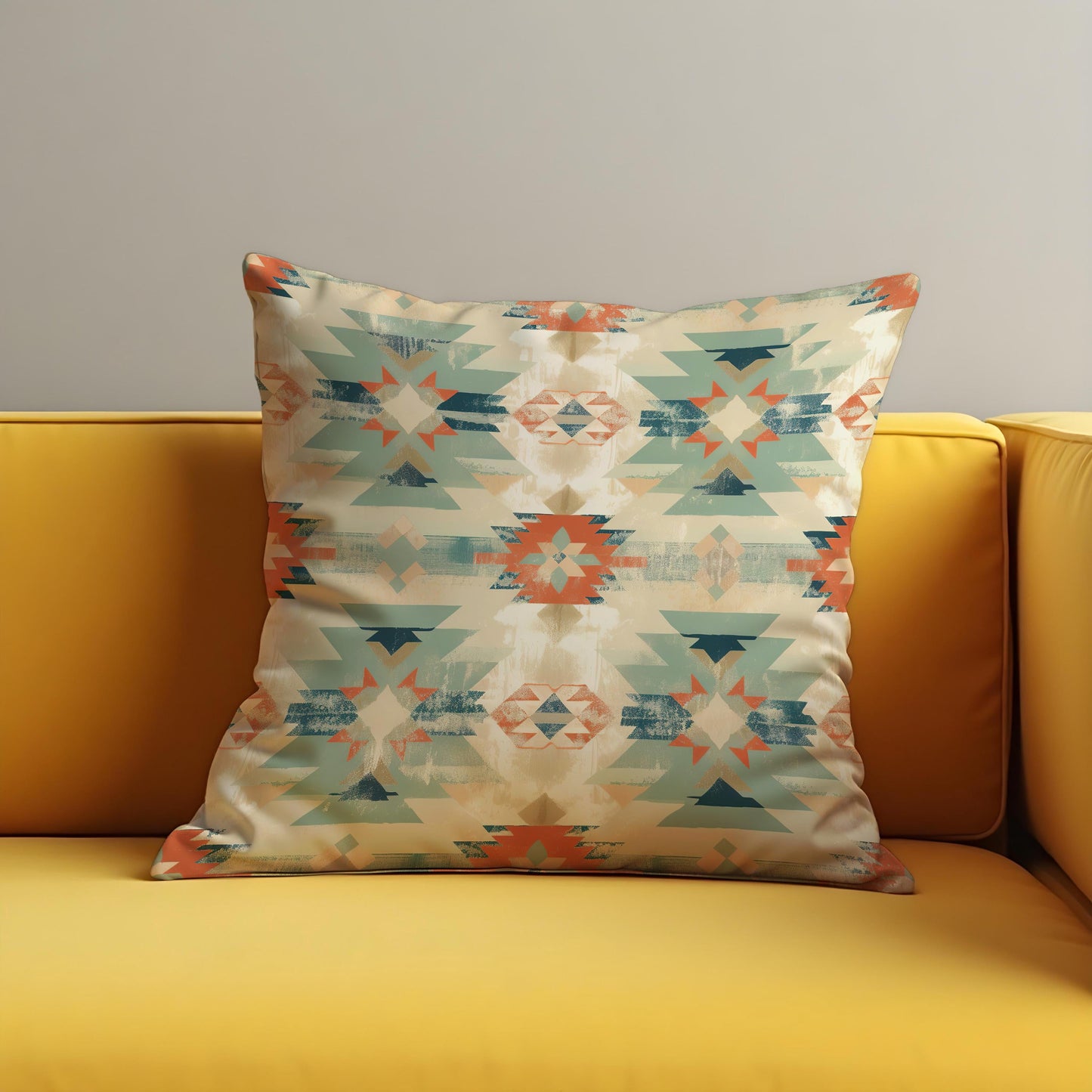 Southwestern Aztec Cushion Cover, Teal & Rust Tribal Pillow Case