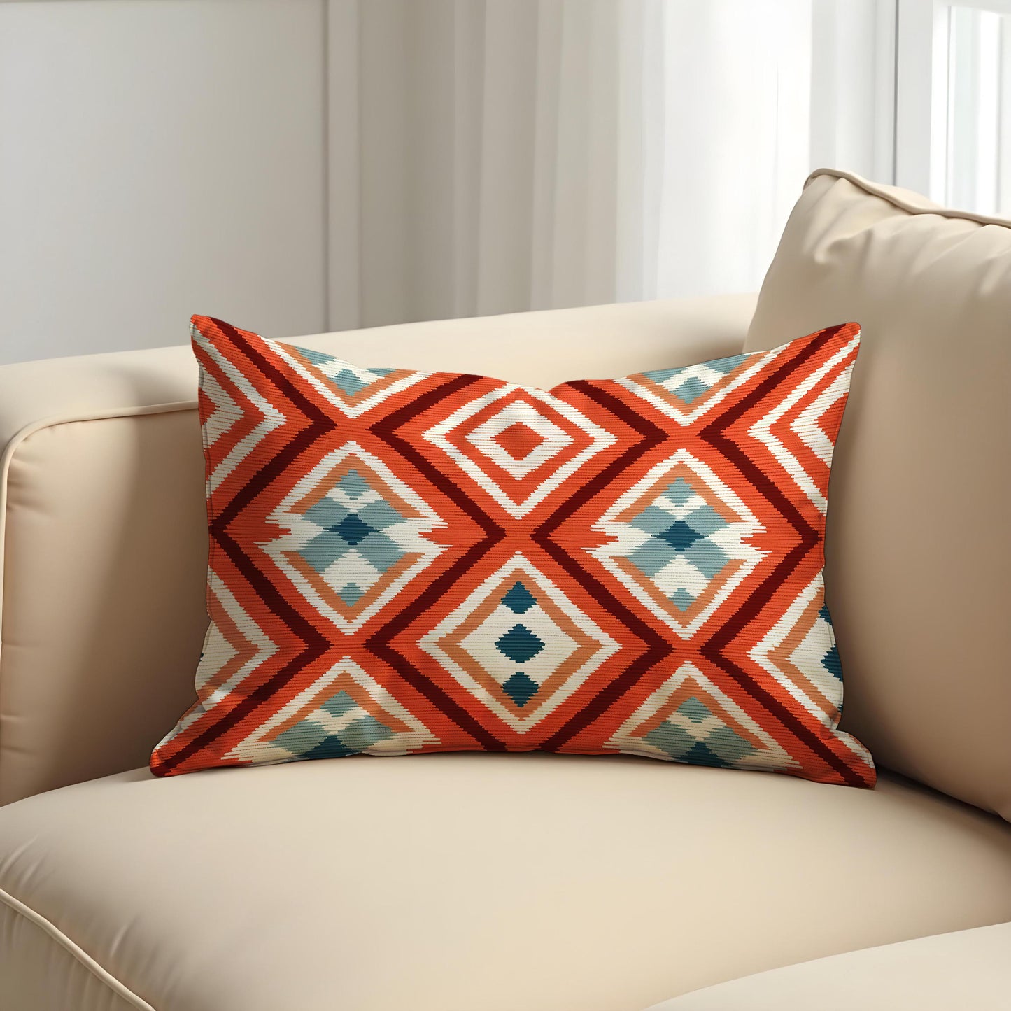Southwestern Geometric Cushion Cover, Bold Rust Orange Kilim Pillow Case