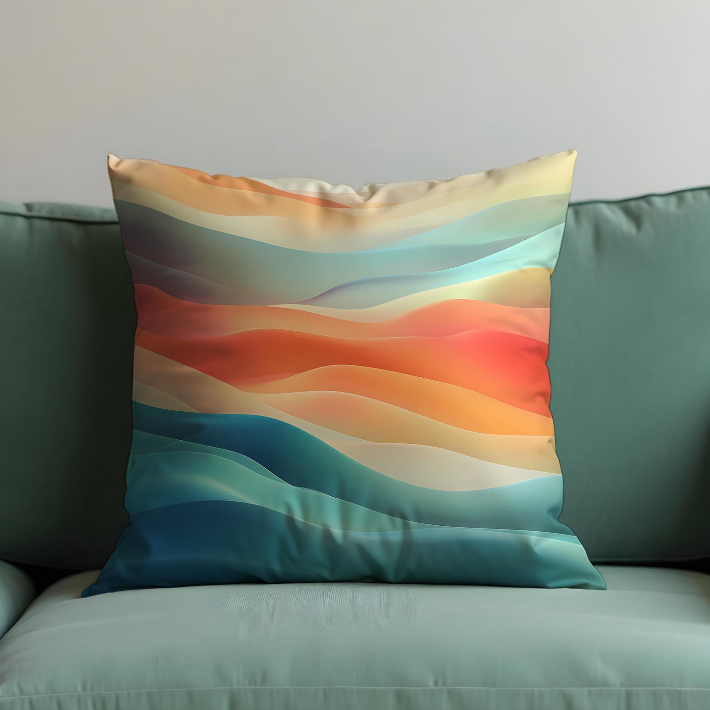 Abstract Sunset Waves Cushion Cover, Gradient Ocean Throw Pillow Cover