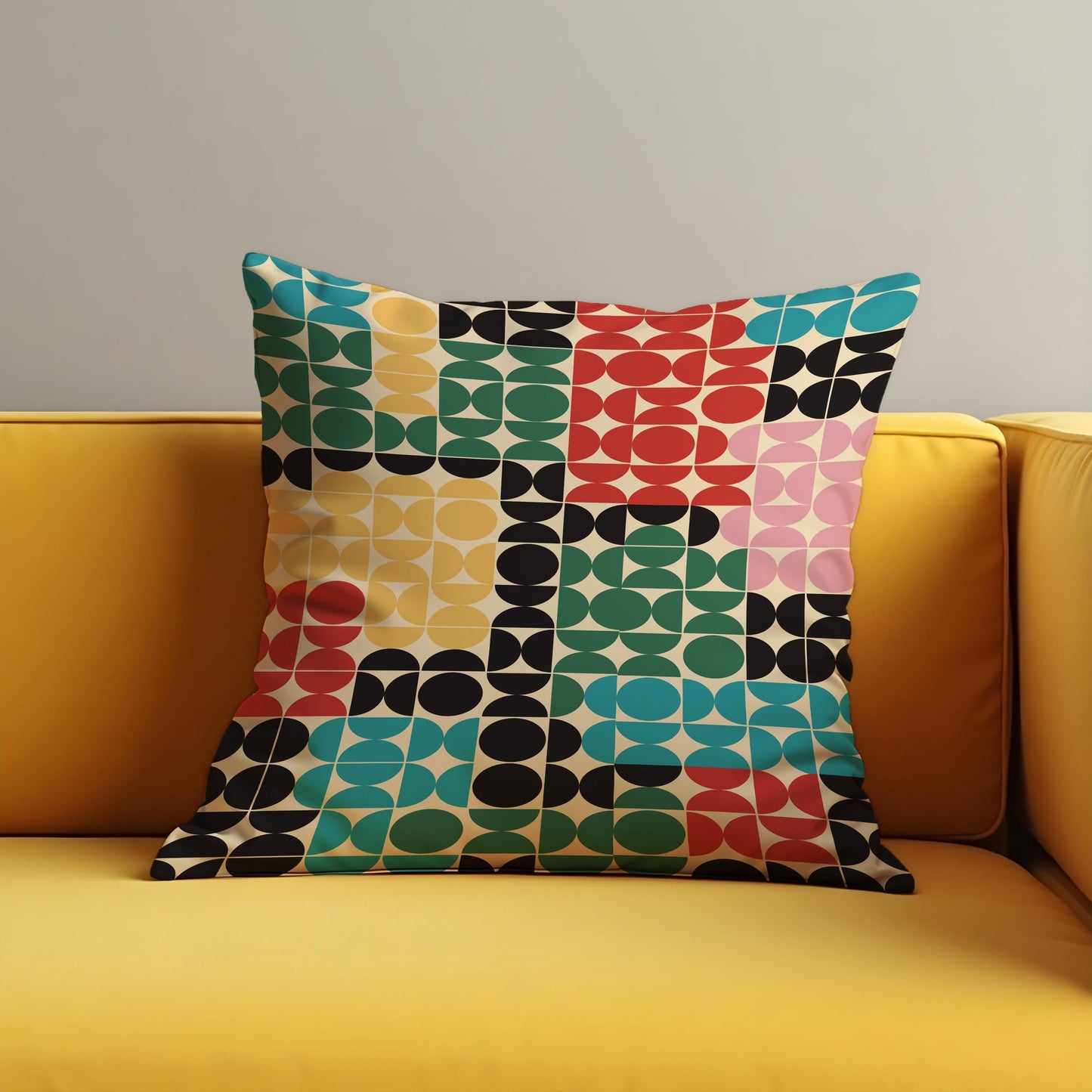 Retro Geometric Cushion Cover, Color Block Modern Mid Century Pillow Cover