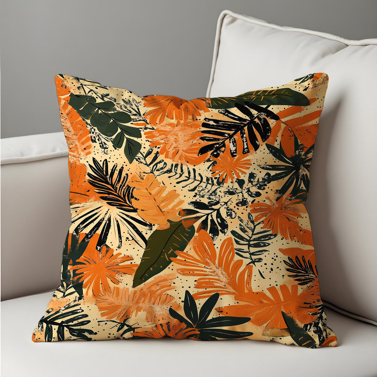 Orange Tropical Cushion Cover, Leaf Throw Pillow Case