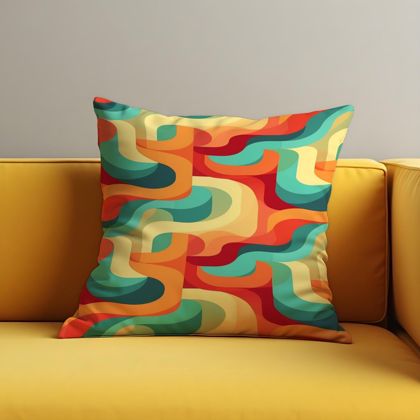 Multicolored Retro Swirl Cushion Cover, Wavy Lines Pillow Case