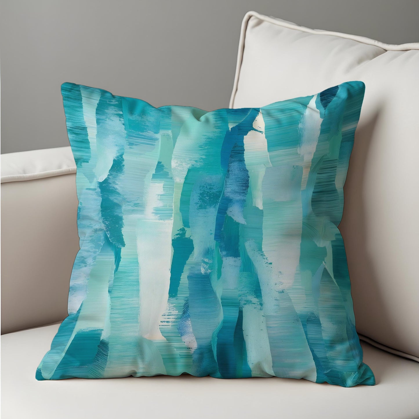 Teal Abstract Brushstroke Cushion Cover, Aqua Blue Modern Pillow Cover