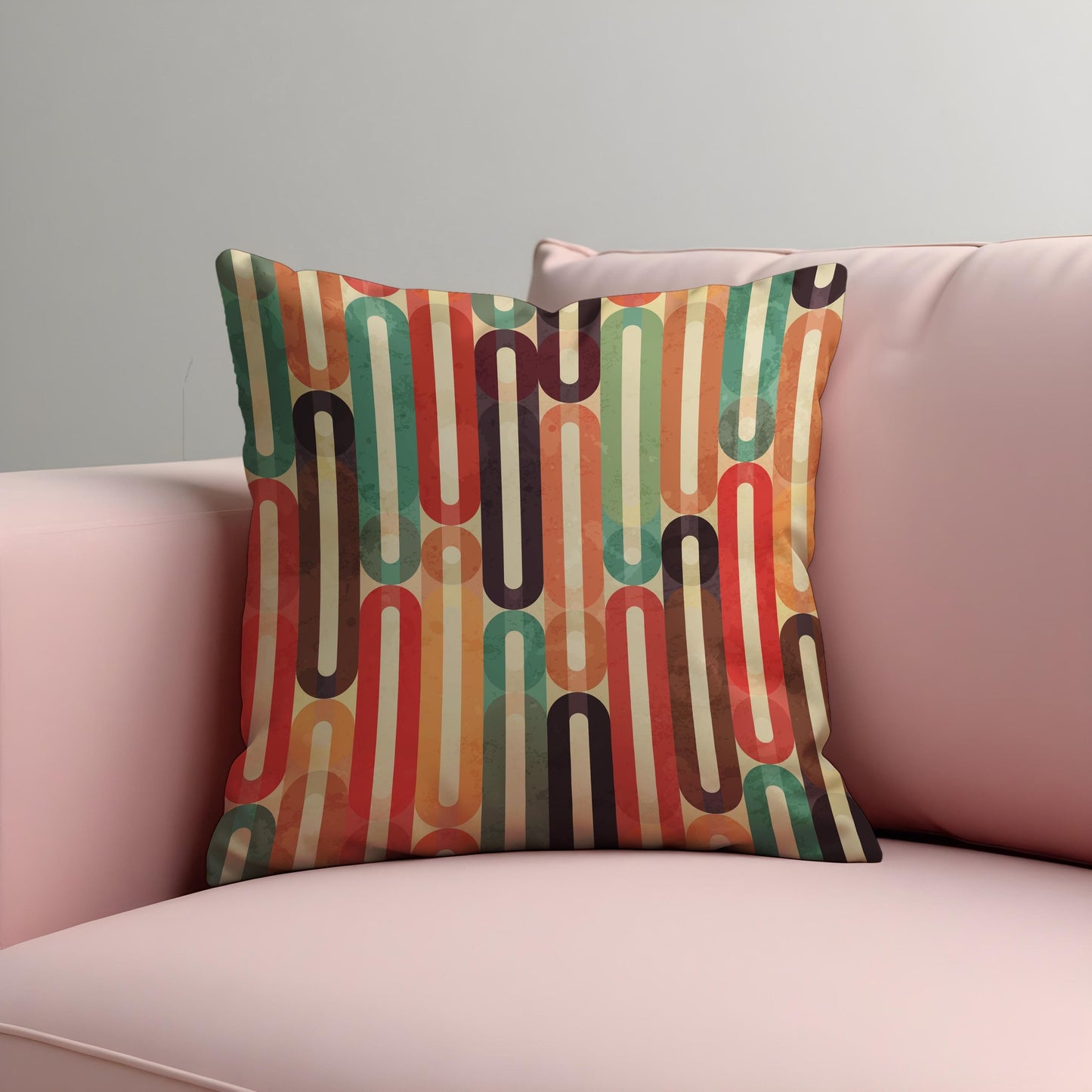 Retro Striped Cushion Cover, Colorful 70s Oval Line Pattern Pillow Case