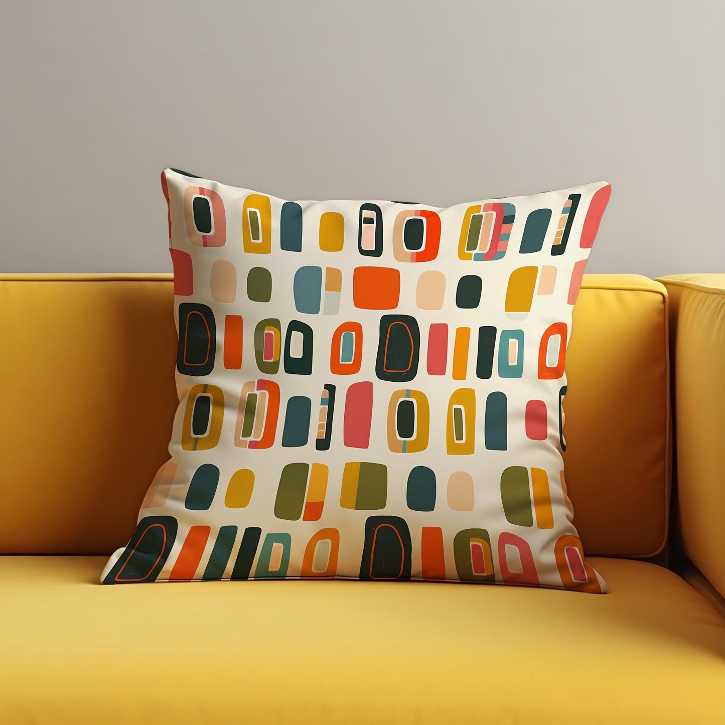 Retro Geometric Cushion Cover, Mid-Century Modern Blocks Pillow Case