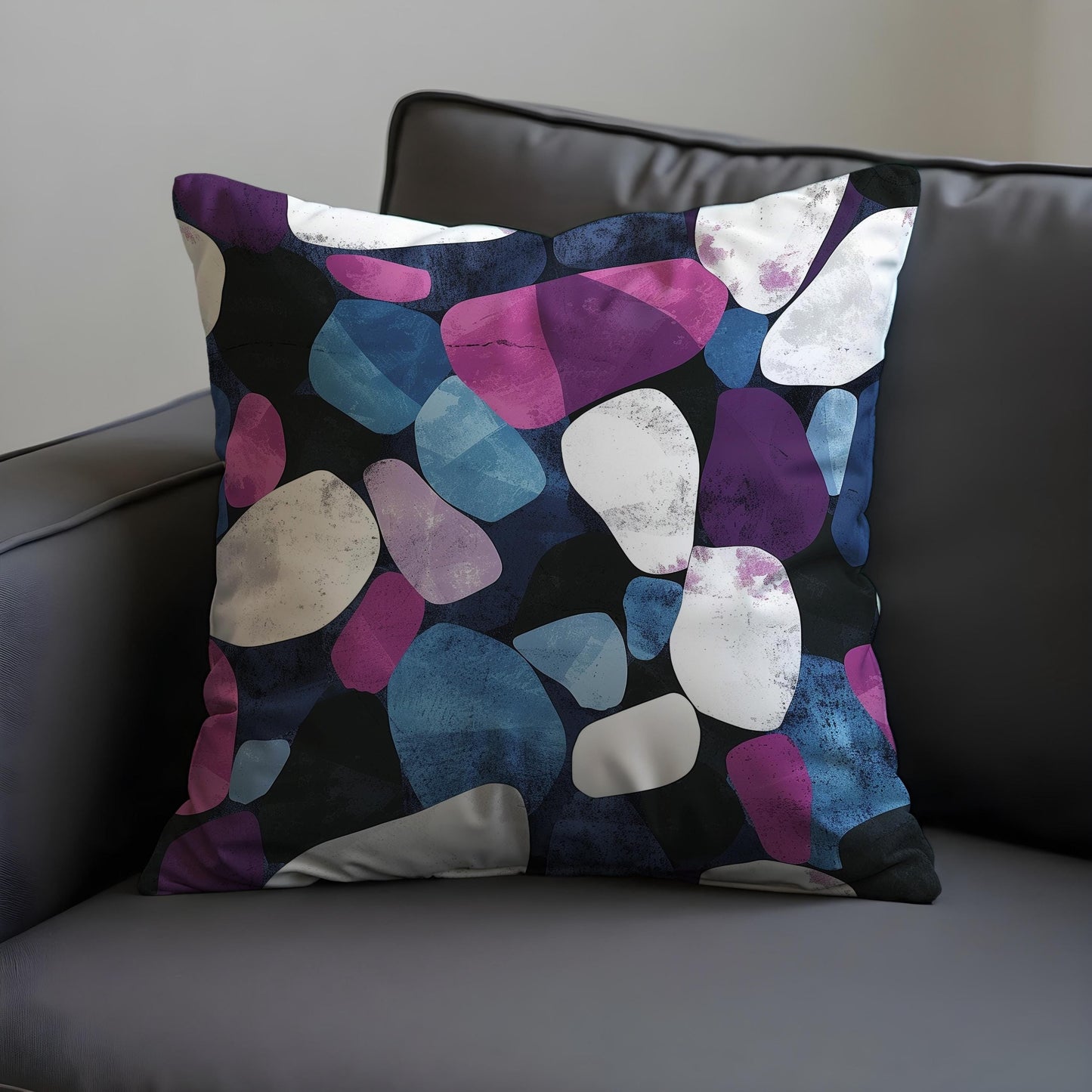 Abstract Pebble Cushion Cover, Purple & Blue Bold Rock Pillow Cover