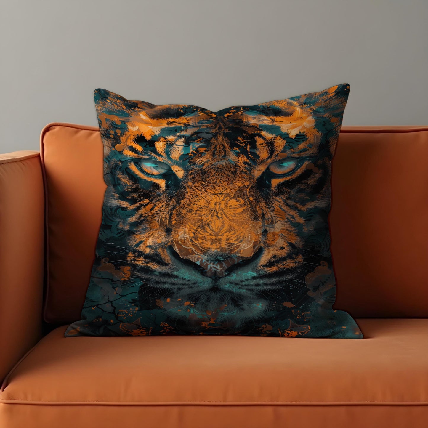 Fierce Tiger Face Cushion Cover, Wild Jungle Animal Art Pillow Cover