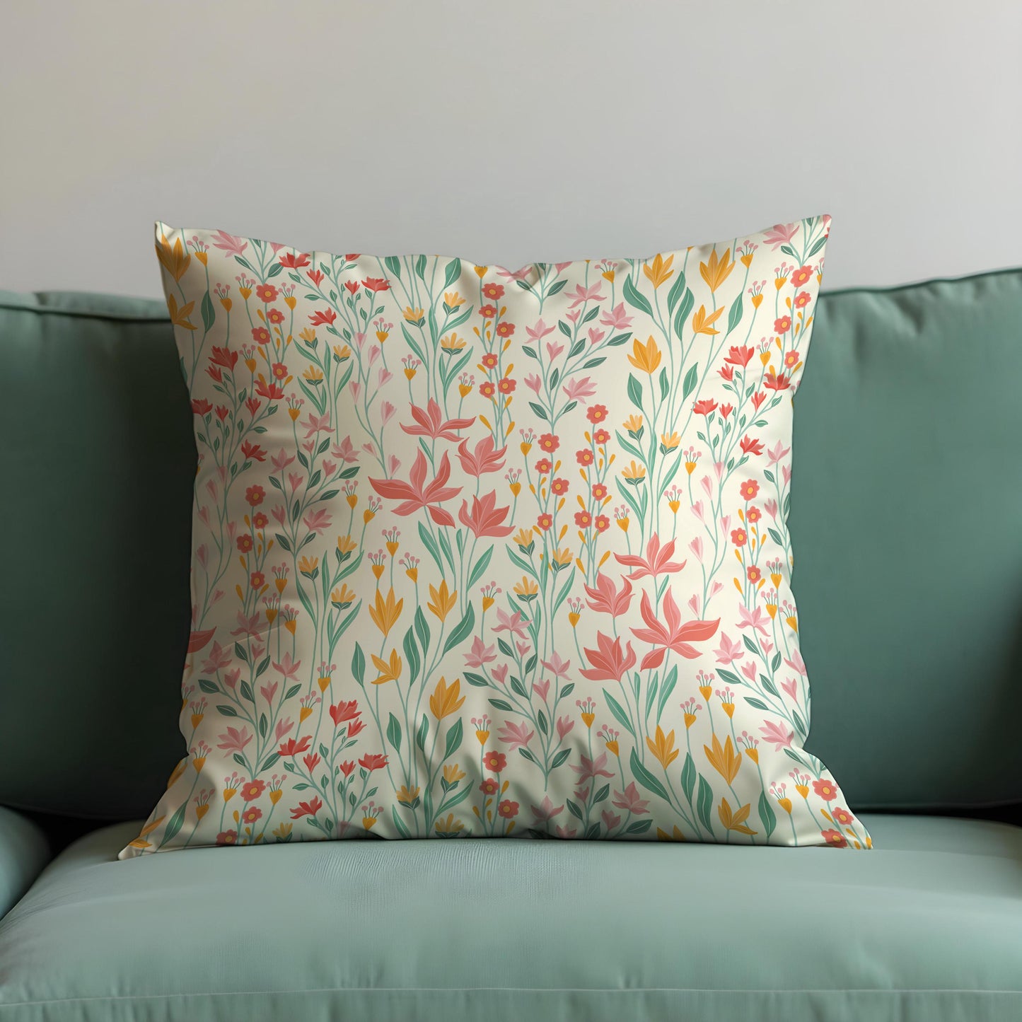 Spring Floral Cushion Cover, Delicate Wildflower Pillow Cover