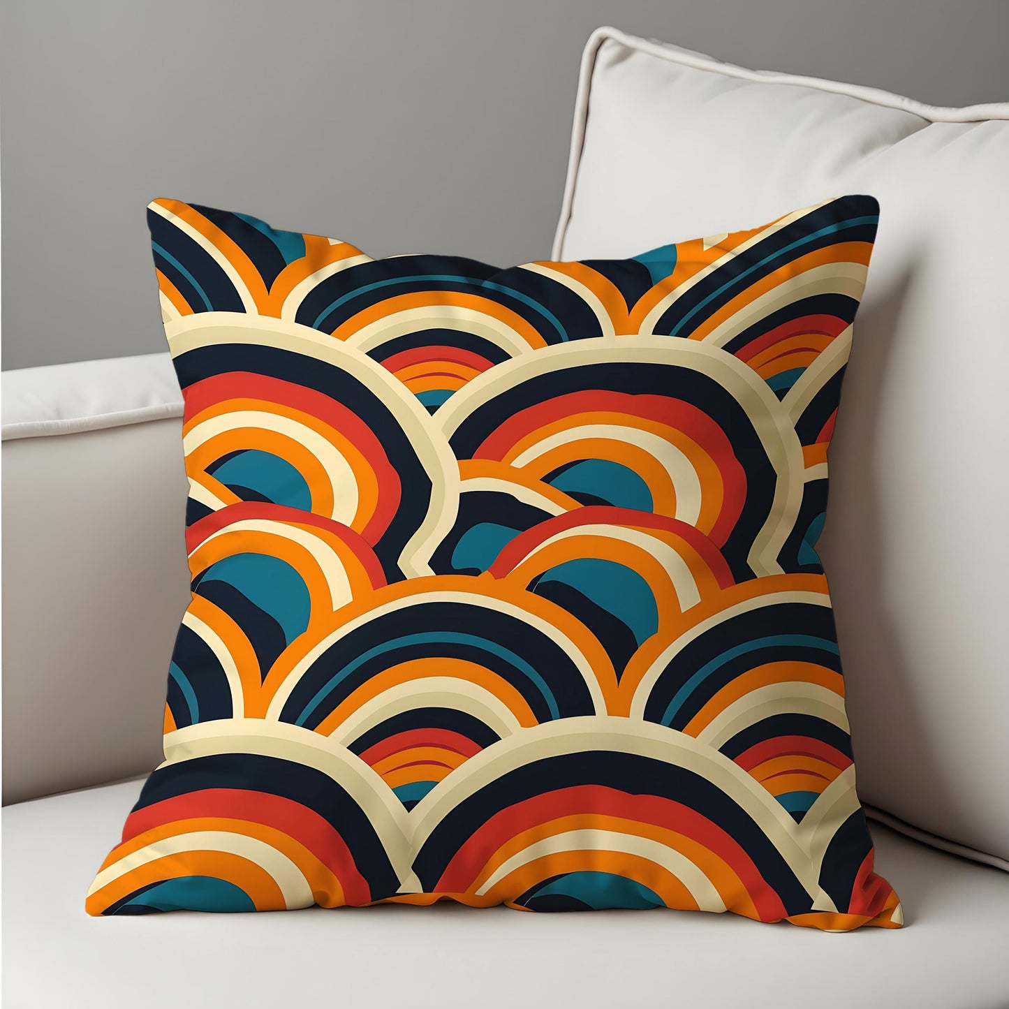 Retro Rainbow Cushion Cover, Bold Arch Pattern Throw Pillow Cover