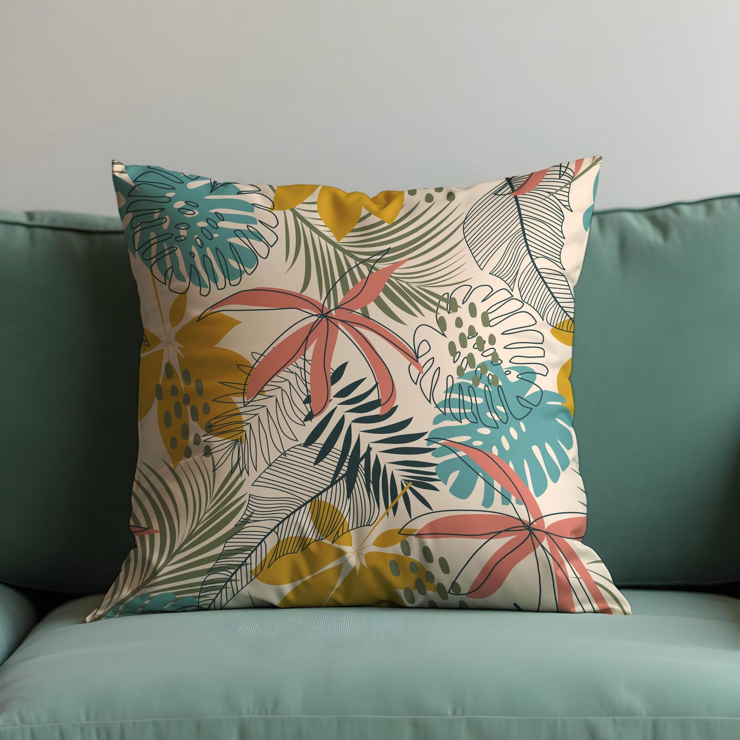 Tropical Jungle Cushion Cover, Monstera Leaf Throw Pillow Cover