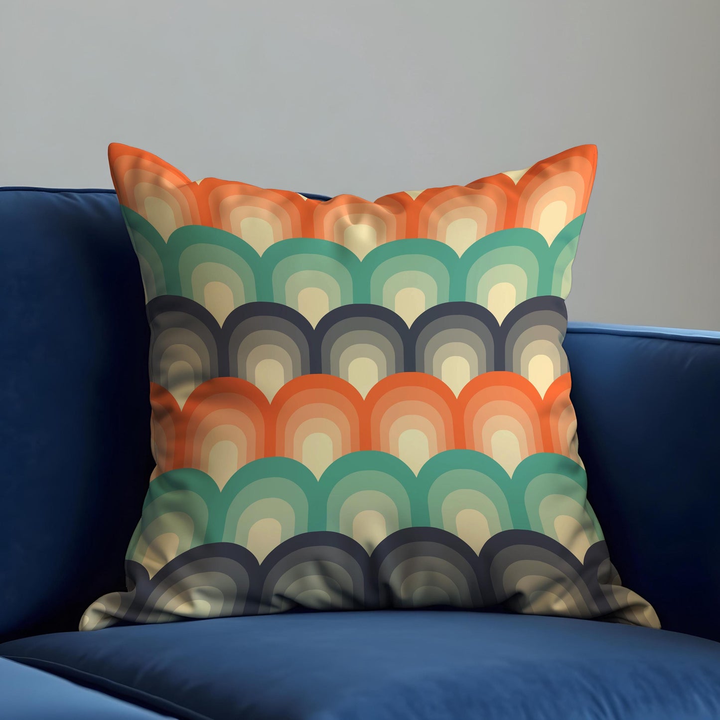 Retro Rainbow Arch Cushion Cover, 70s Mid Century Modern Pillow Cover