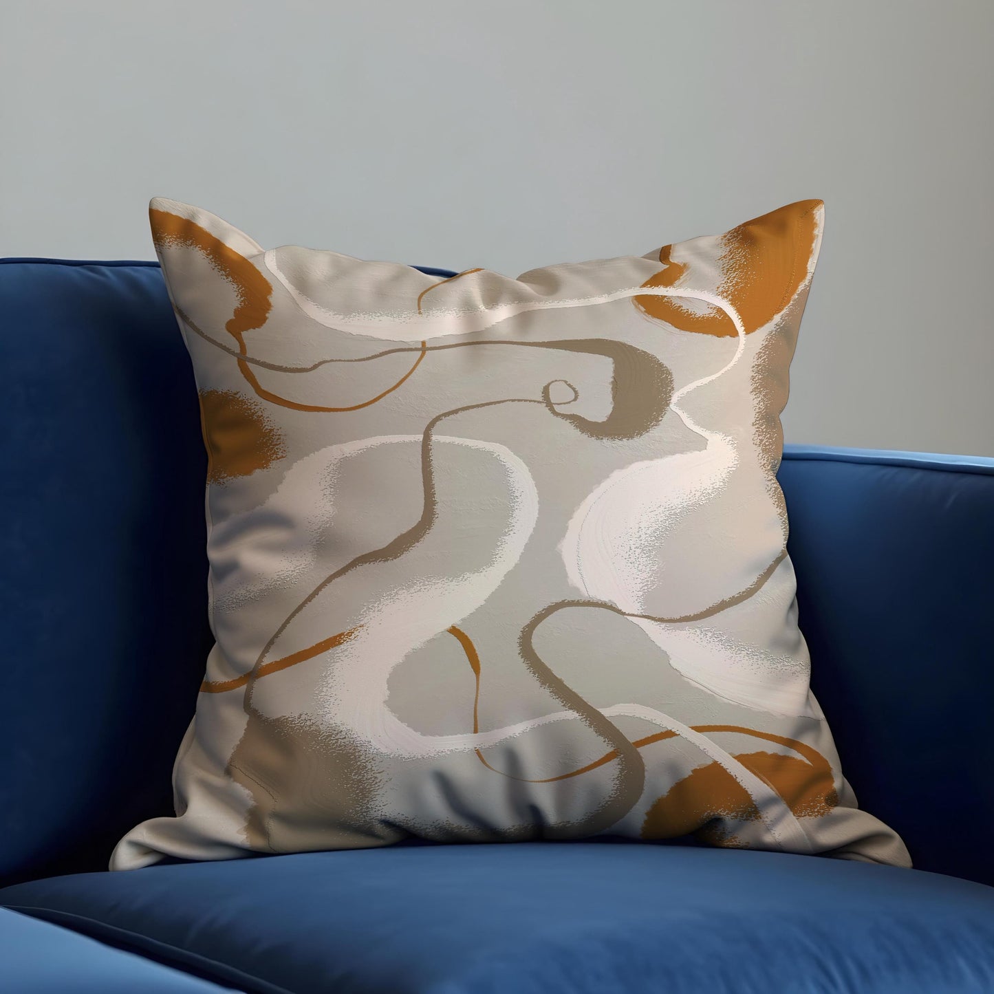 Abstract Beige & Terracotta Pillow Cover, Swirl Pattern Cushion Case