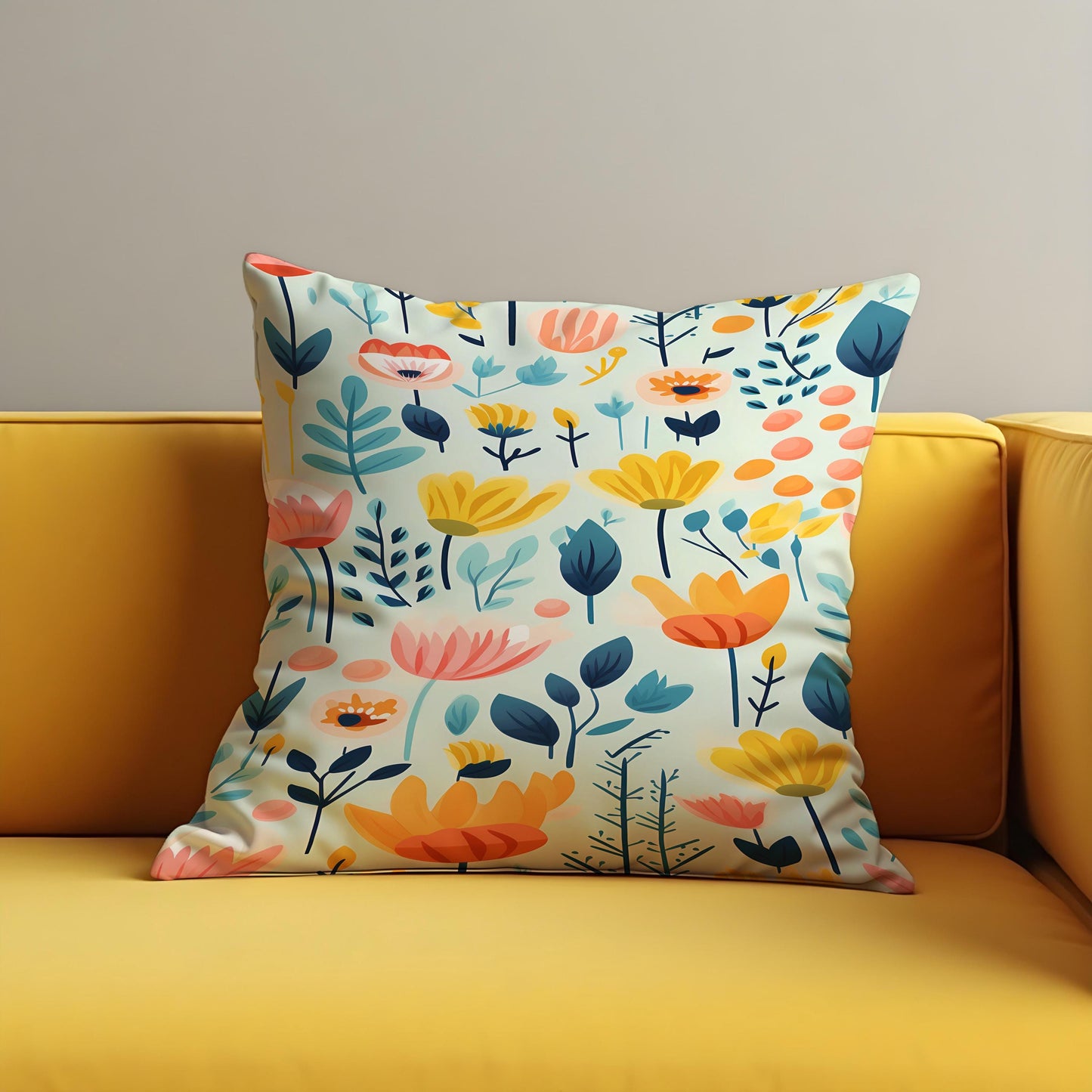 Modern Floral Cushion Cover, Vibrant Flower Pattern Pillow Case
