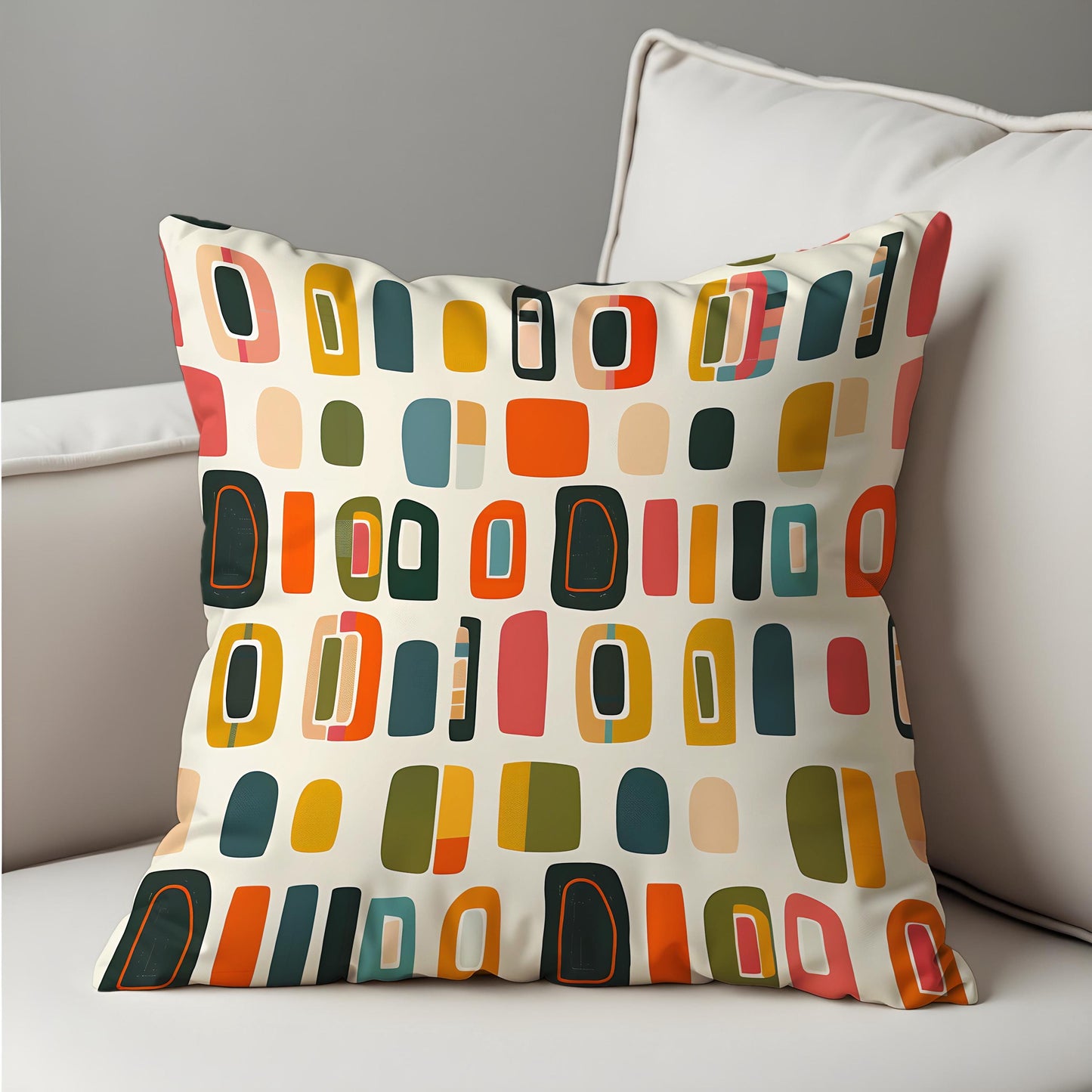 Retro Geometric Cushion Cover, Mid-Century Modern Blocks Pillow Case
