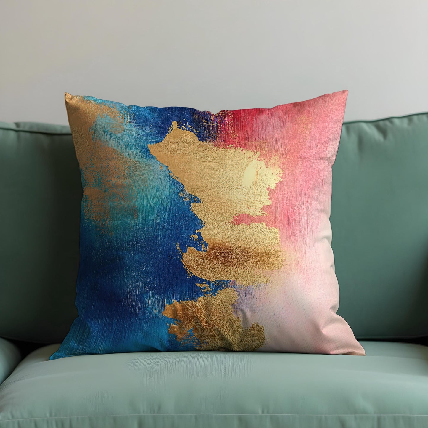 Abstract Cushion Cover, Mustard Foil Brushstroke Throw Pillow Cover