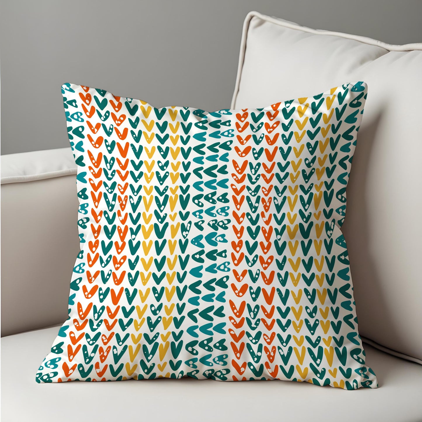 Colorful Heart Pillow Cover, Whimsical Red & Teal Cushion Case