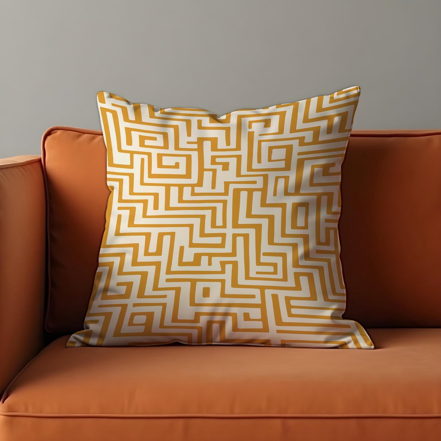 Geometric Maze Cushion Cover, Bold Yellow Abstract Pattern Pillow Case