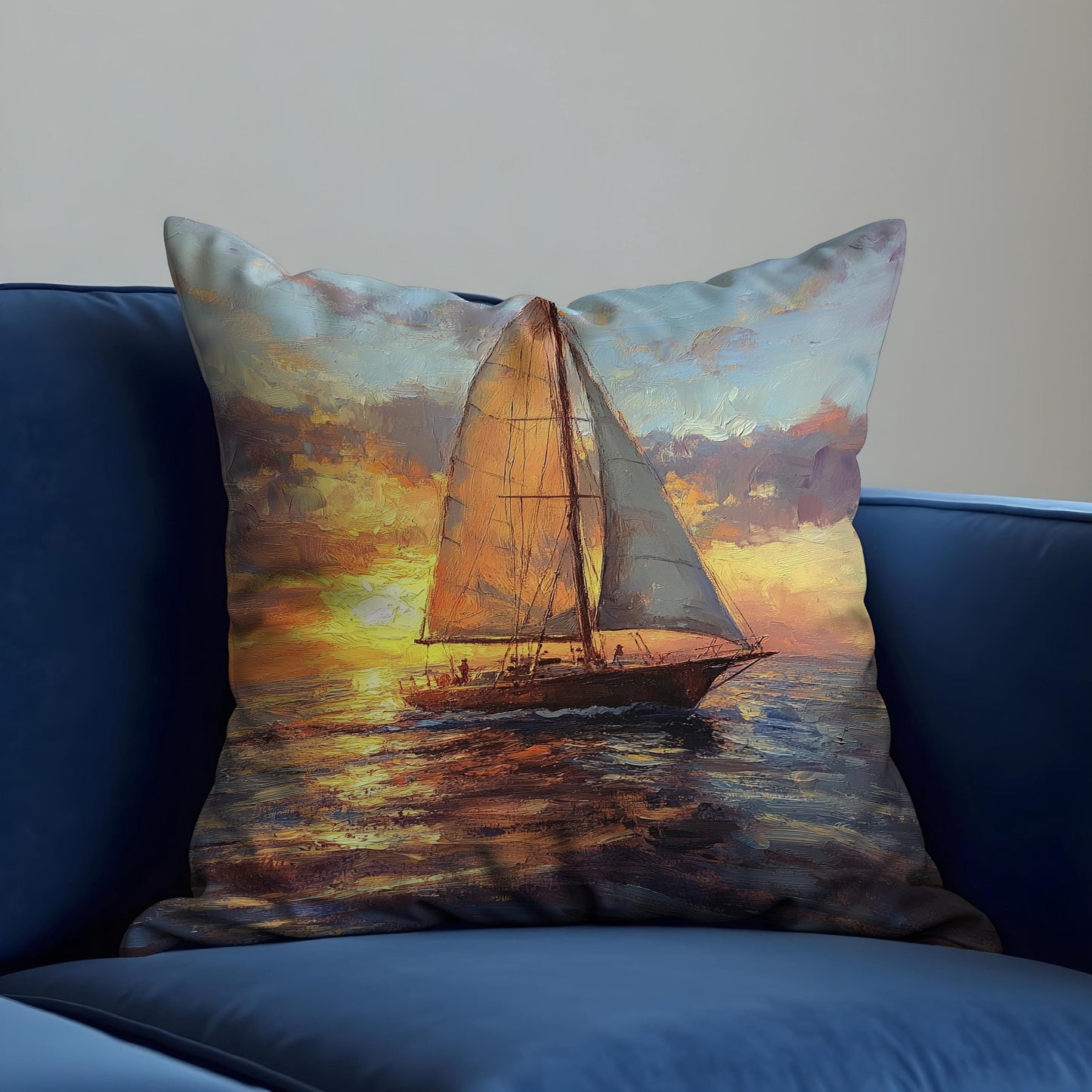 Sunset Sailing Cushion Cover, Romantic Ocean Throw Pillow Cover