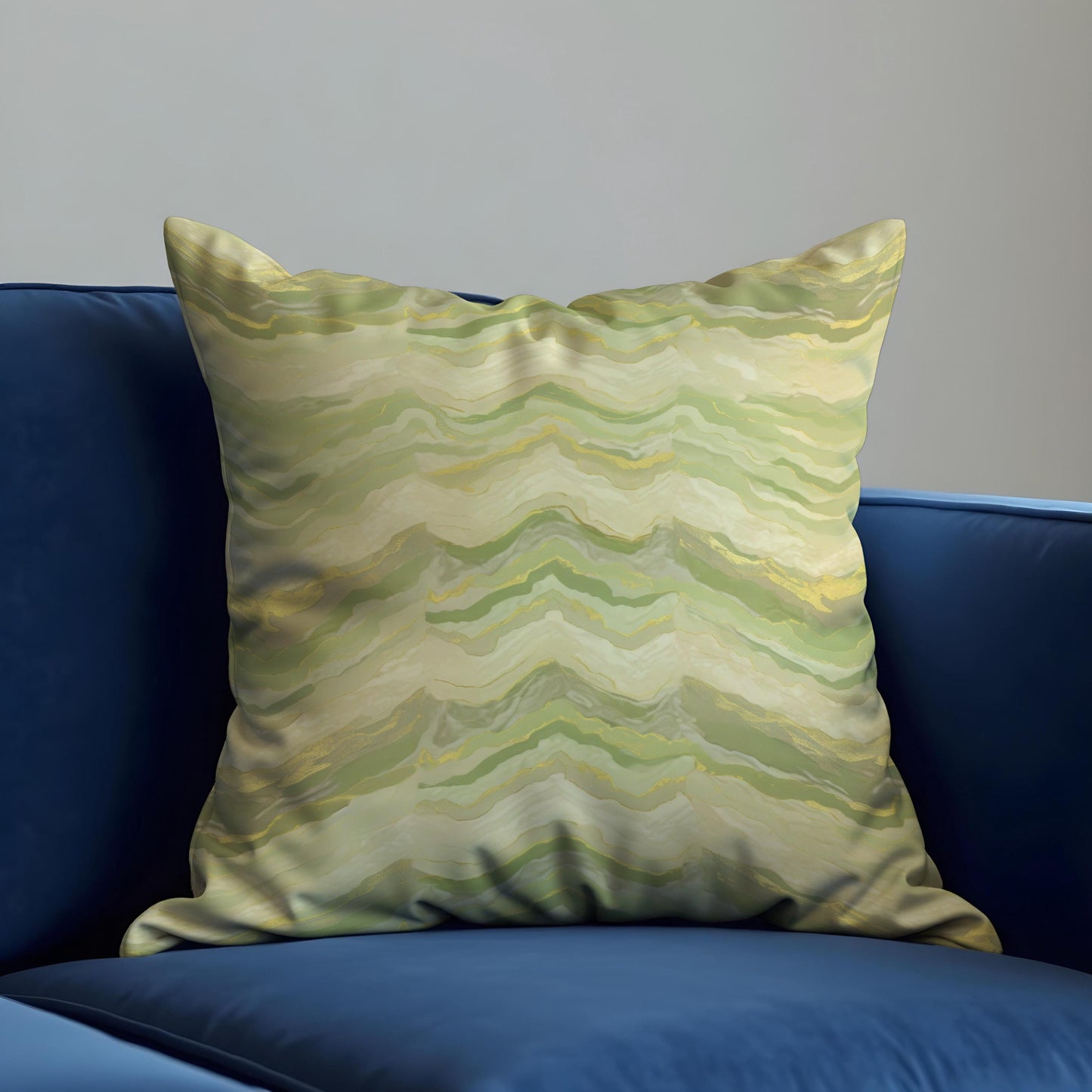 Earthy Wave Cushion Cover, Abstract Green & Beige Pillowcase