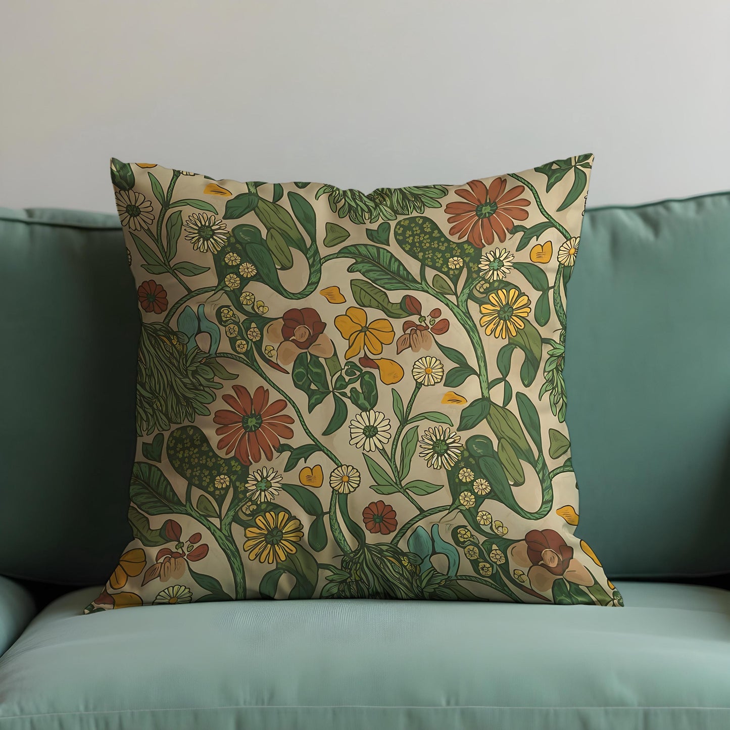 Classic Botanical Pillow Cover, Earthy Floral Print Cushion Cover