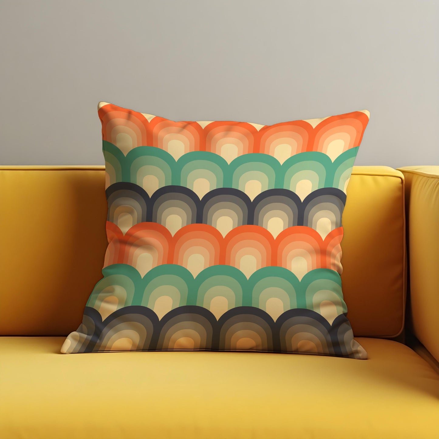 Retro Rainbow Arch Cushion Cover, 70s Mid Century Modern Pillow Cover