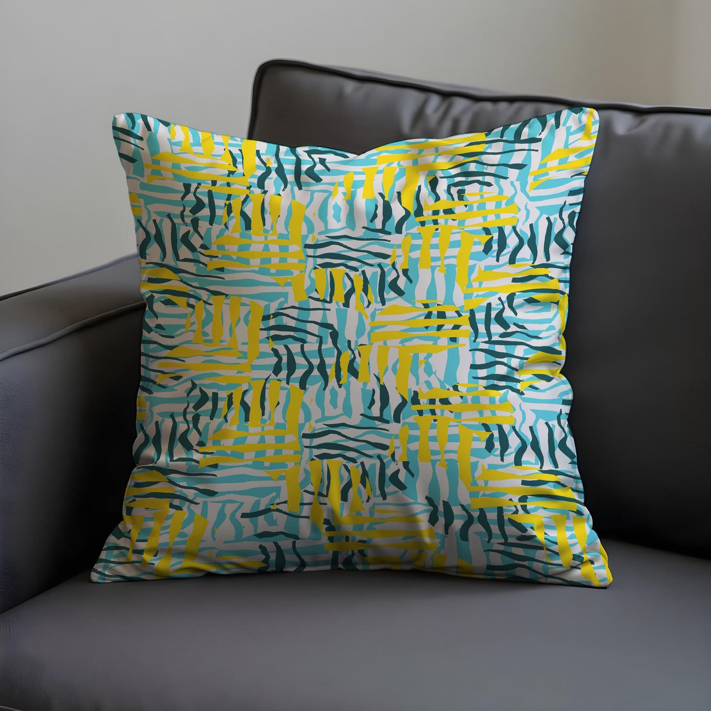 Abstract Yellow & Teal Cushion Cover, Brushstroke Throw Pillow Cover