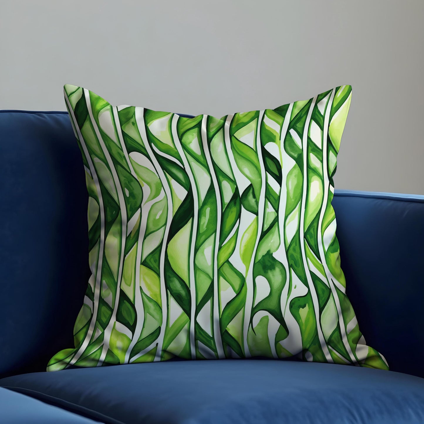 Tropical Green Leaves Cushion Cover, Watercolor Jungle Stripes Pillow Case