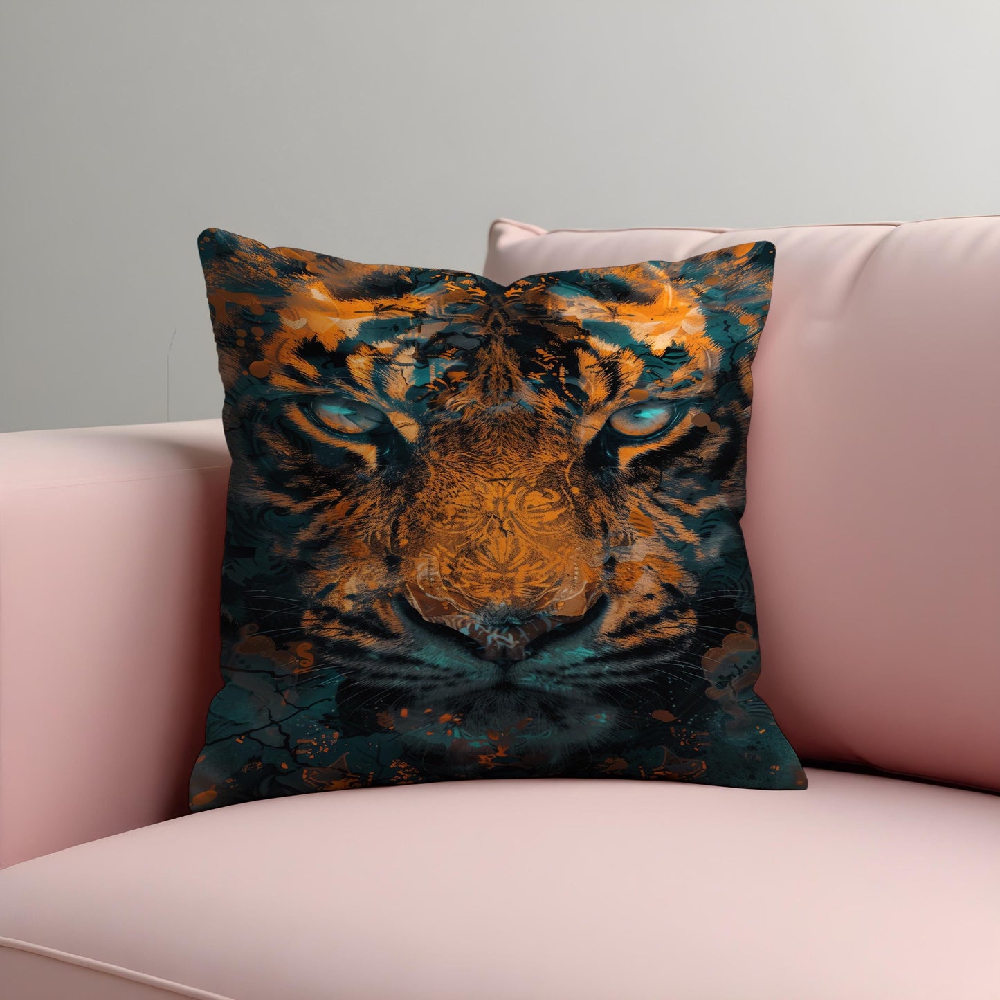 Fierce Tiger Face Cushion Cover, Wild Jungle Animal Art Pillow Cover