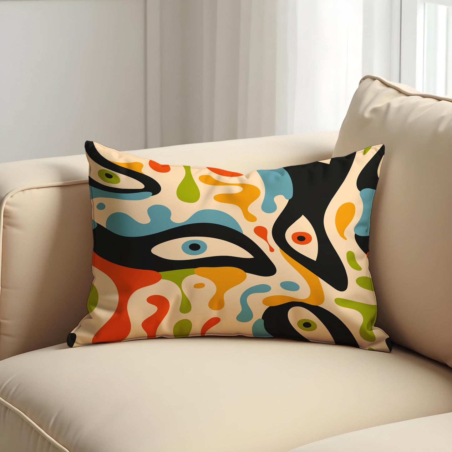 Psychedelic Eye Art Cushion Cover, Colorful Abstract Face Pillow Cover